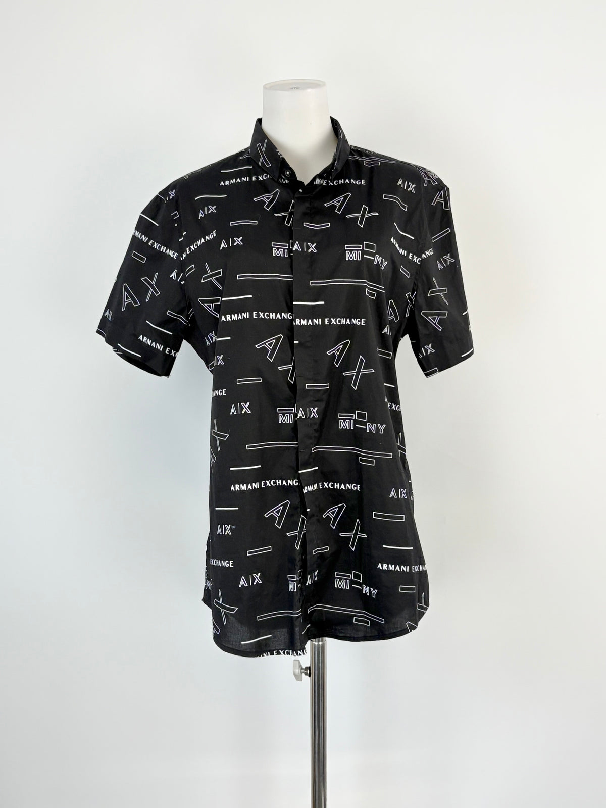 Armani Exchange Black Logo-Print Short Sleeve Shirt - M