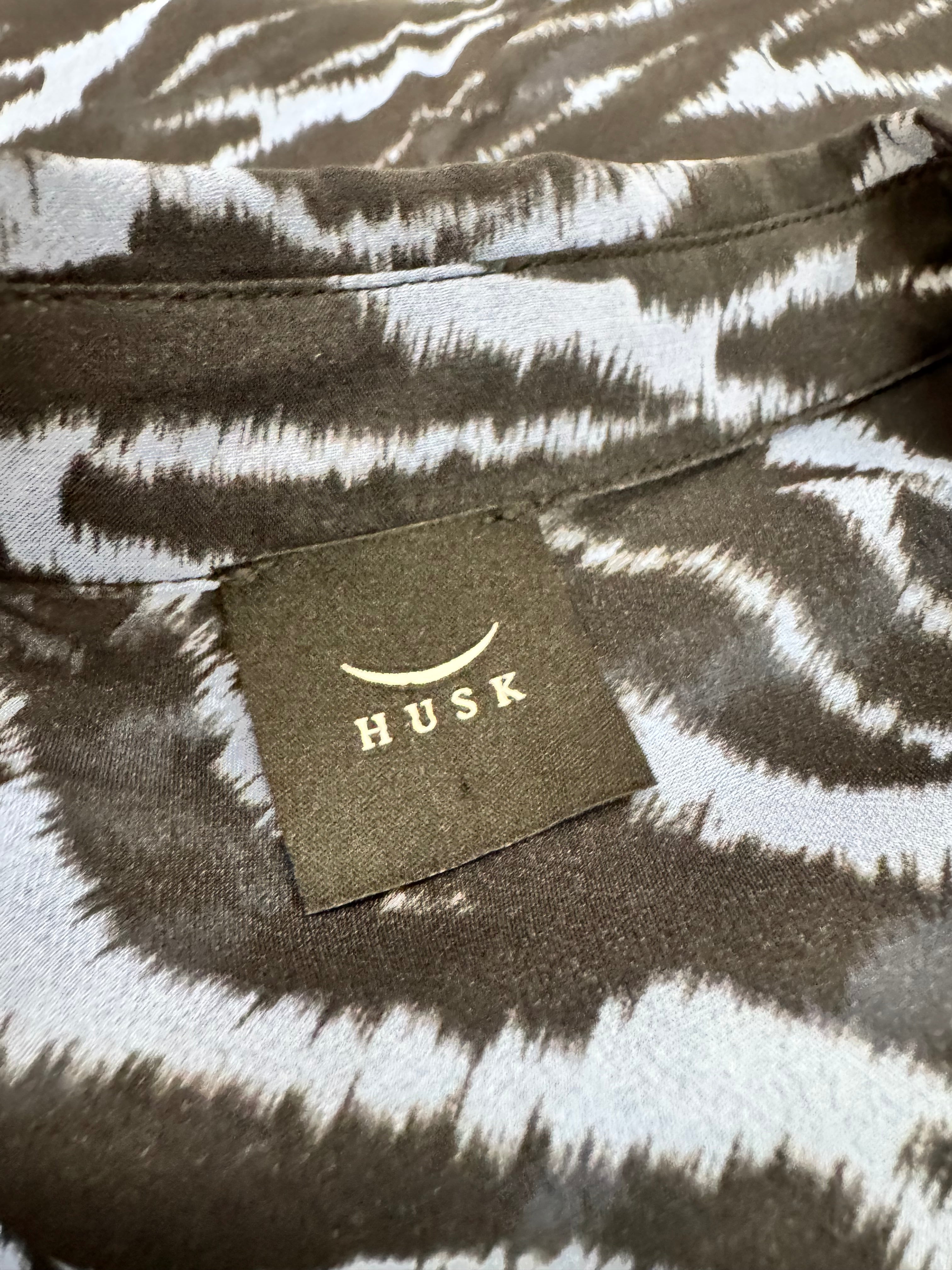 Husk Black & Blue Zebra Patterned Bias Cut Maxi Shirt Dress - AU12