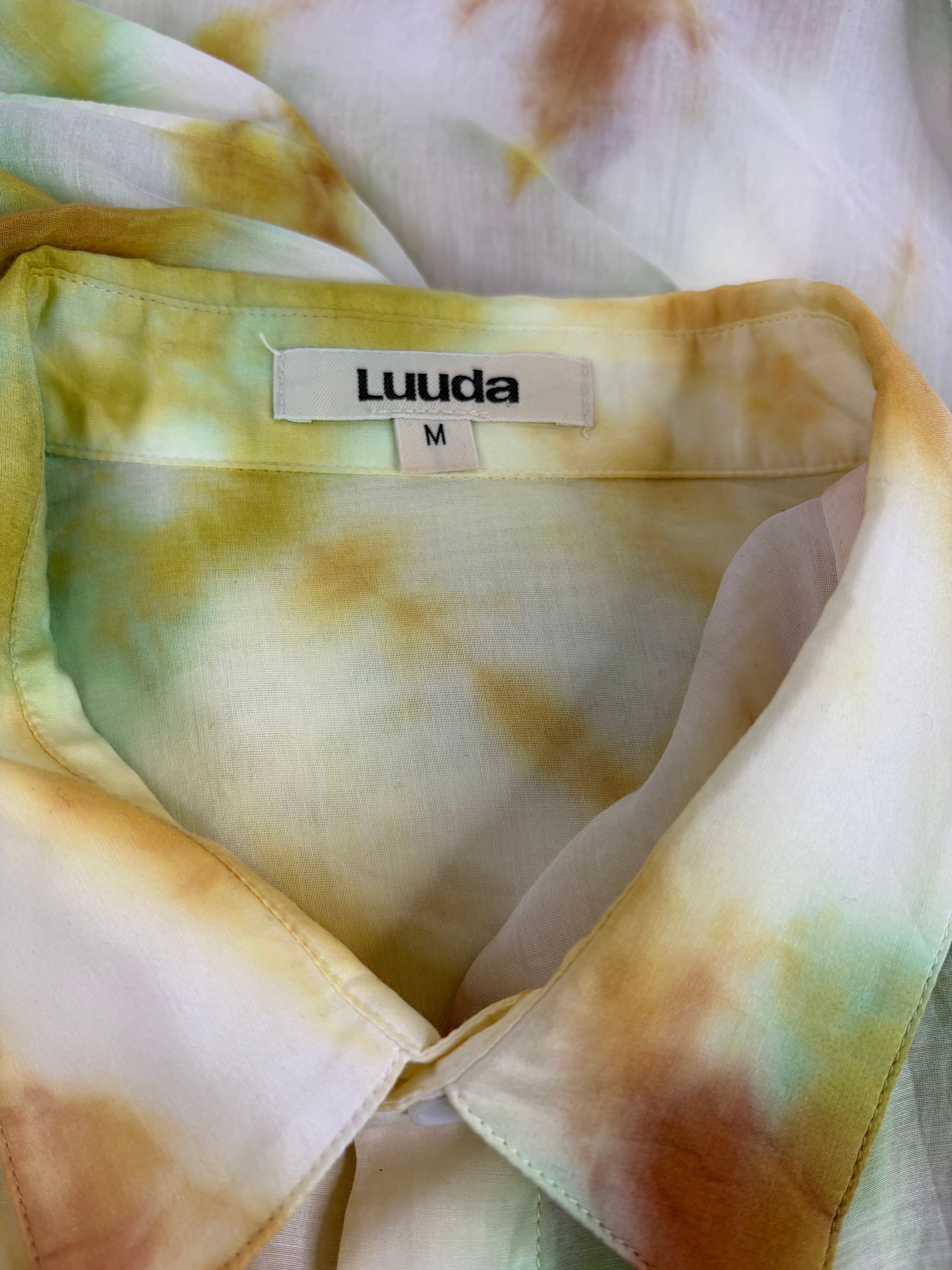 Luuda Pale Green & Yellow Tie-Dyed Silk & Cotton Shirt - AU10/12
