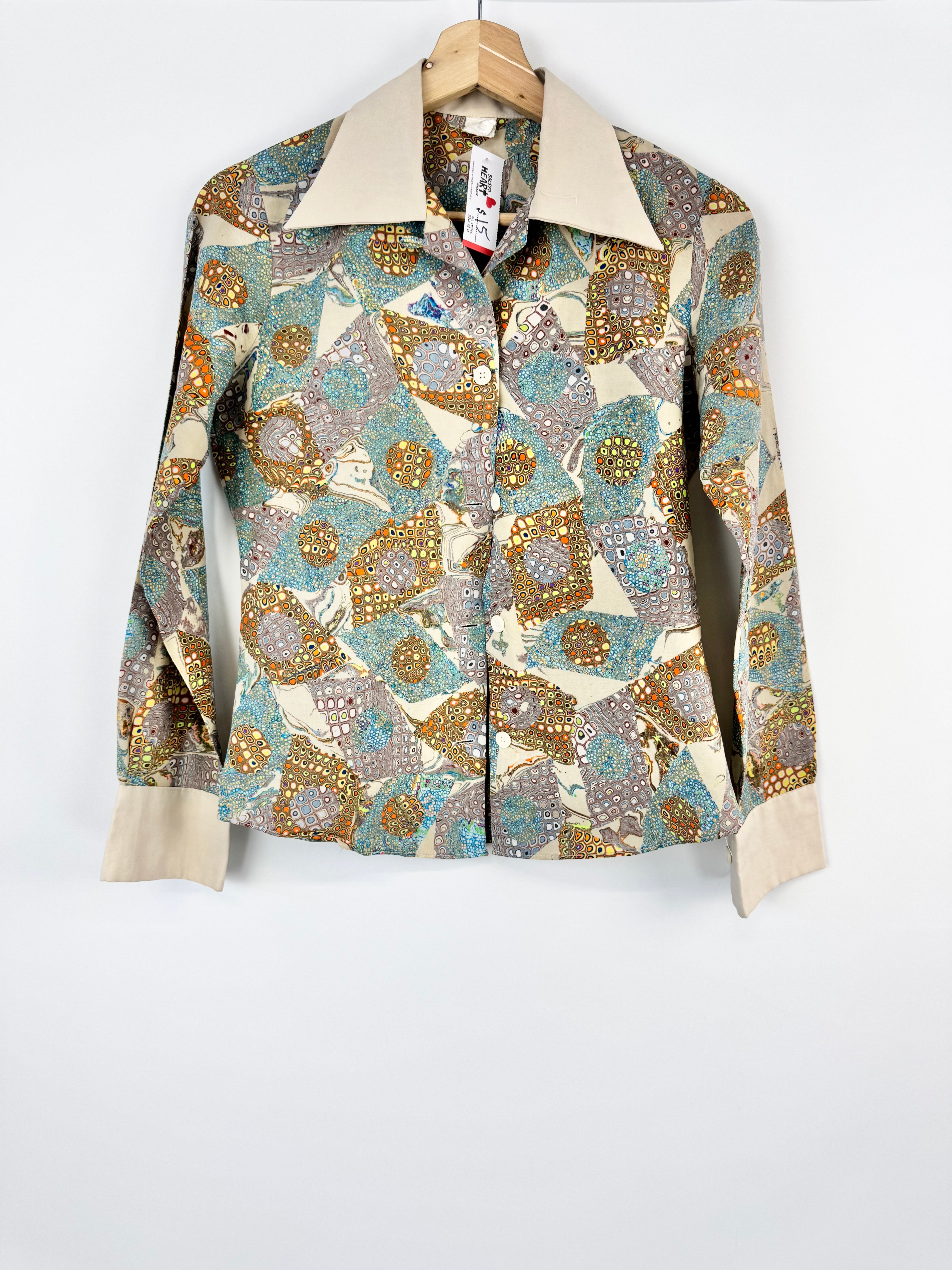 VINTAGE CREAM & GREEN MARBLED SHIRT - AU6