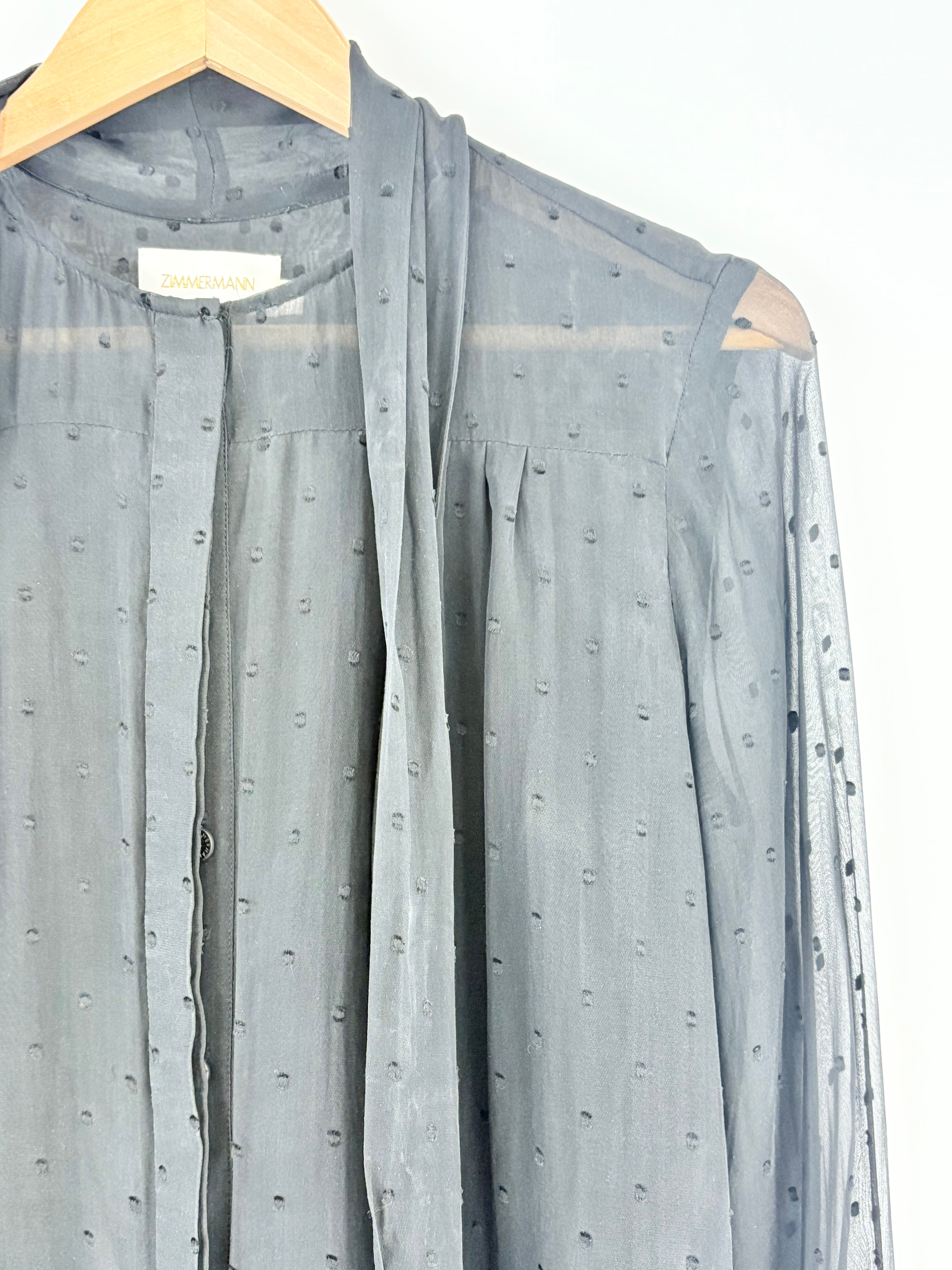 Zimmerman Black Silk-Blend Button Up Playsuit - AU10/12