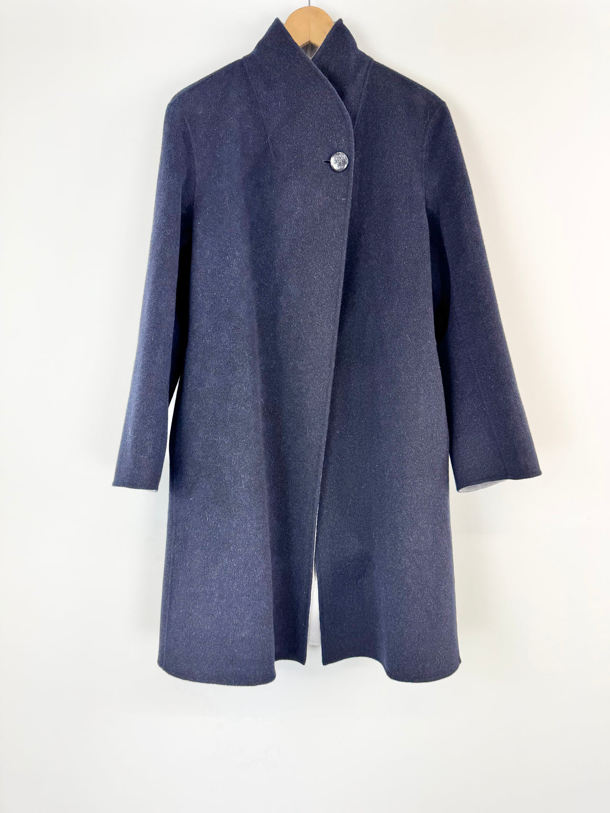 Emporio Armani Navy Blue & Grey Wool & Cashmere Coat - AU10