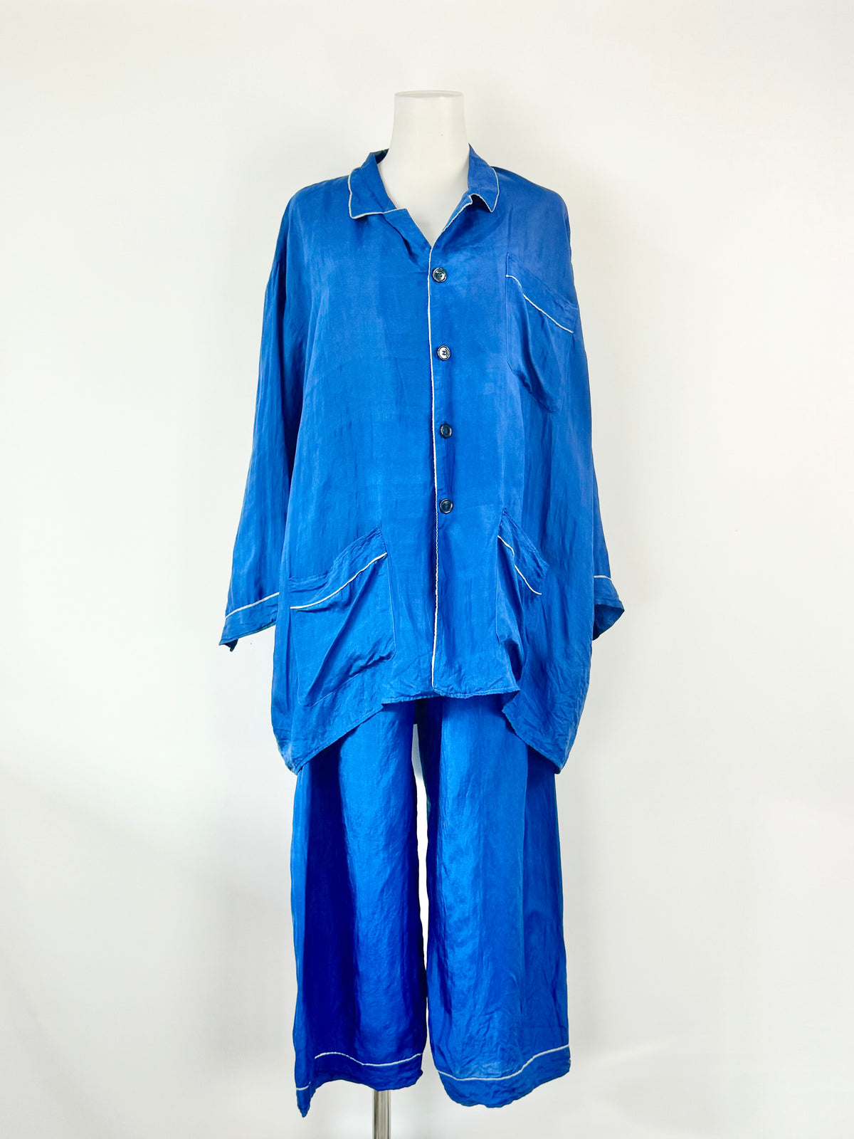 Handmade Deep Blue Silk PJs - AU10