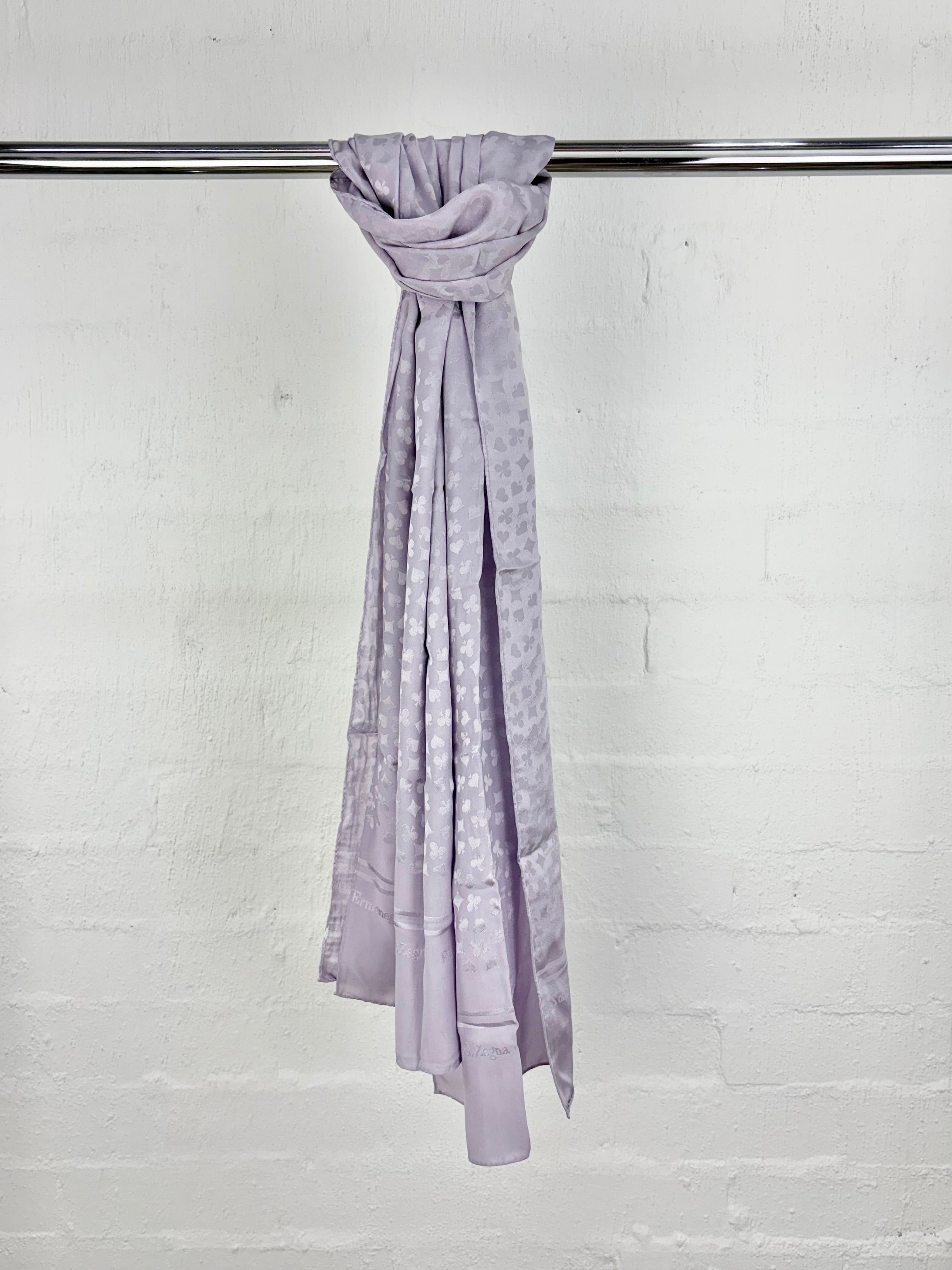 Ermenegildo Zegna Pastel Lavender Suit of Cards Patterned Silk Scarf