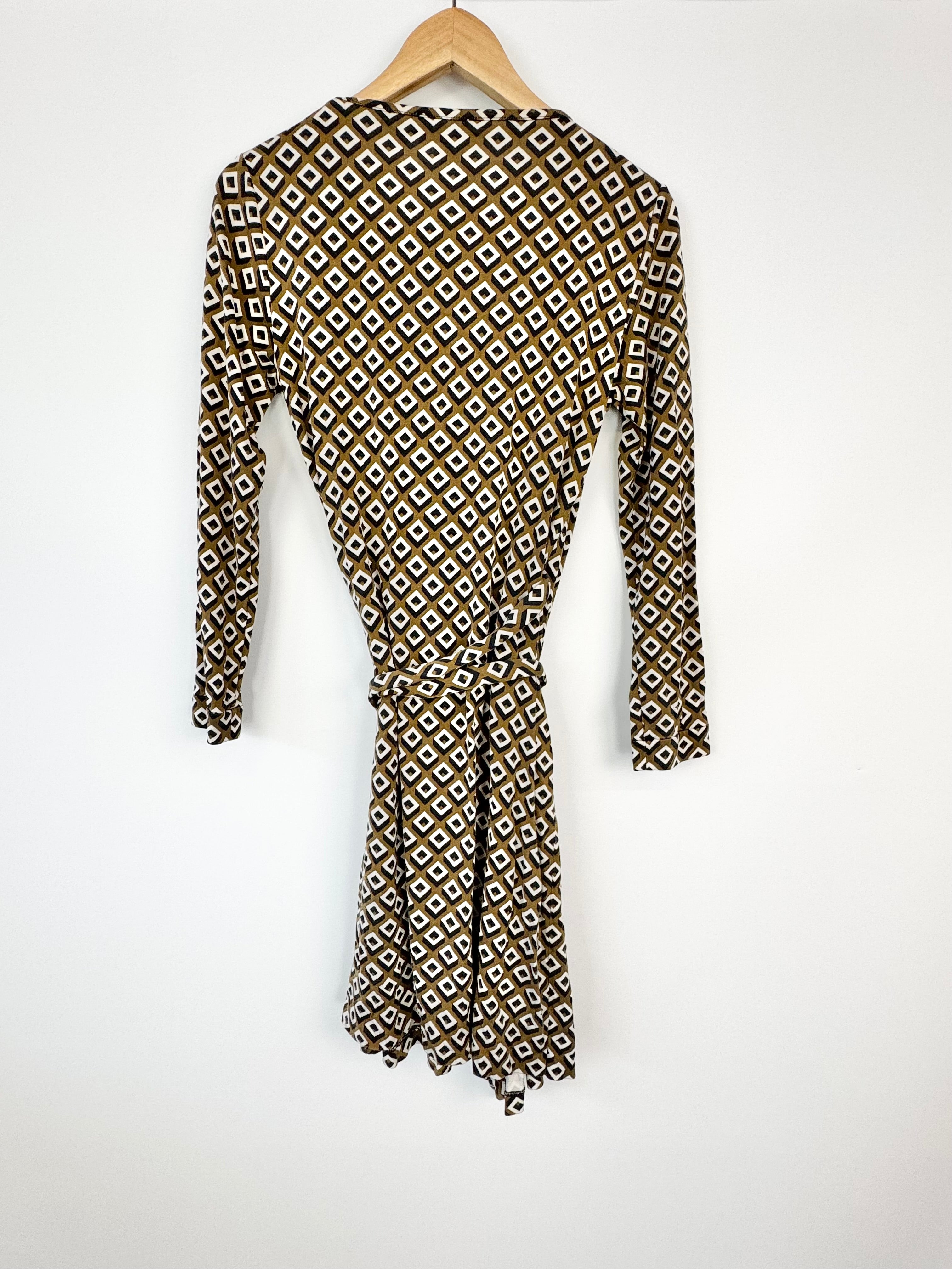 Diane von Furstenbeg Cubist Print Silk Jersey Dress - AU10/12