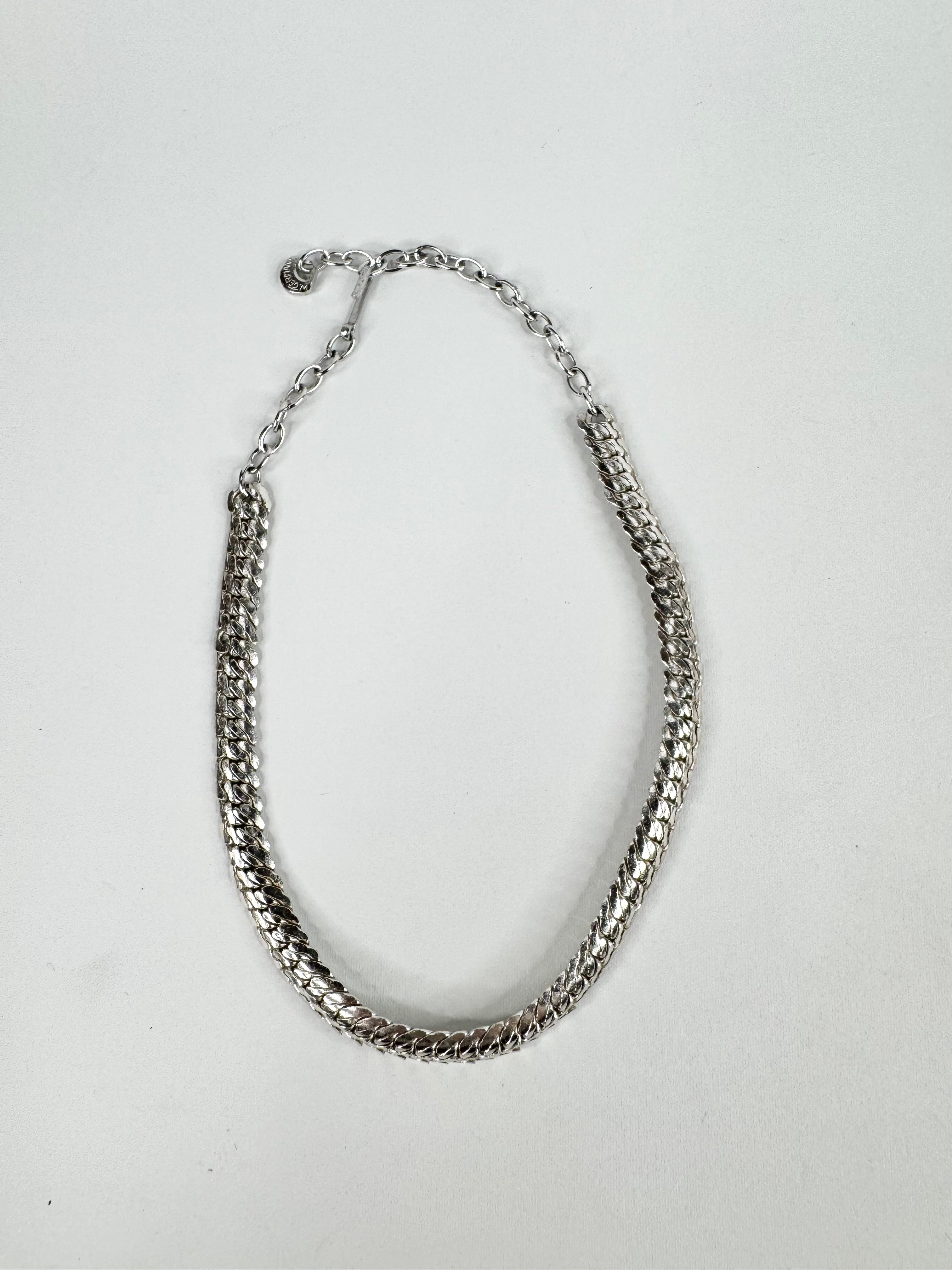 Vintage 80s Silver Flat Herringbone Chain Necklace
