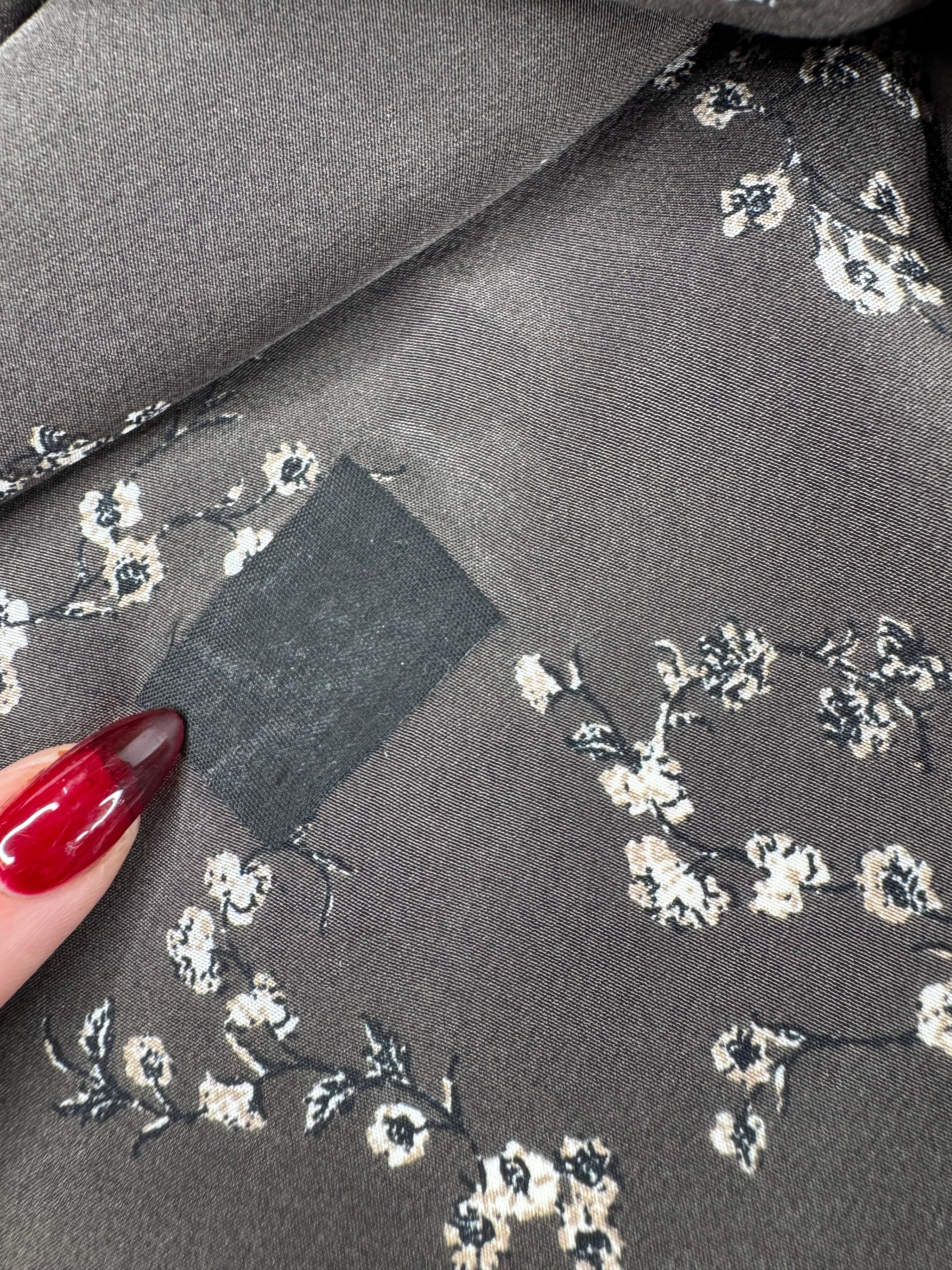 Zimmermann Charcoal Grey Blossom Patterned Pussy Bow Blouse - AU10