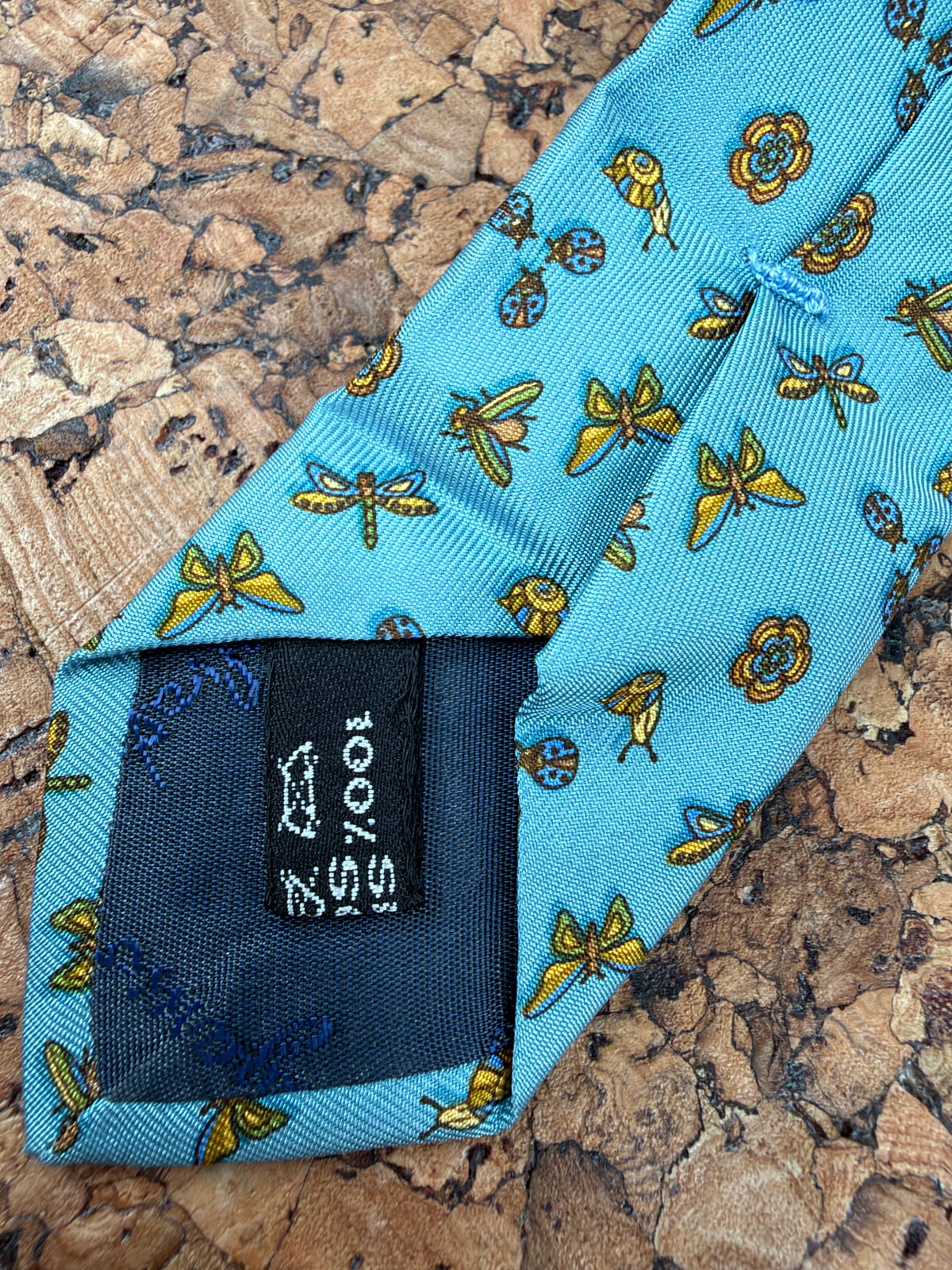 Salvatore Ferragamo Sky Blue Butterfly Bee and Snail Motif Silk Tie