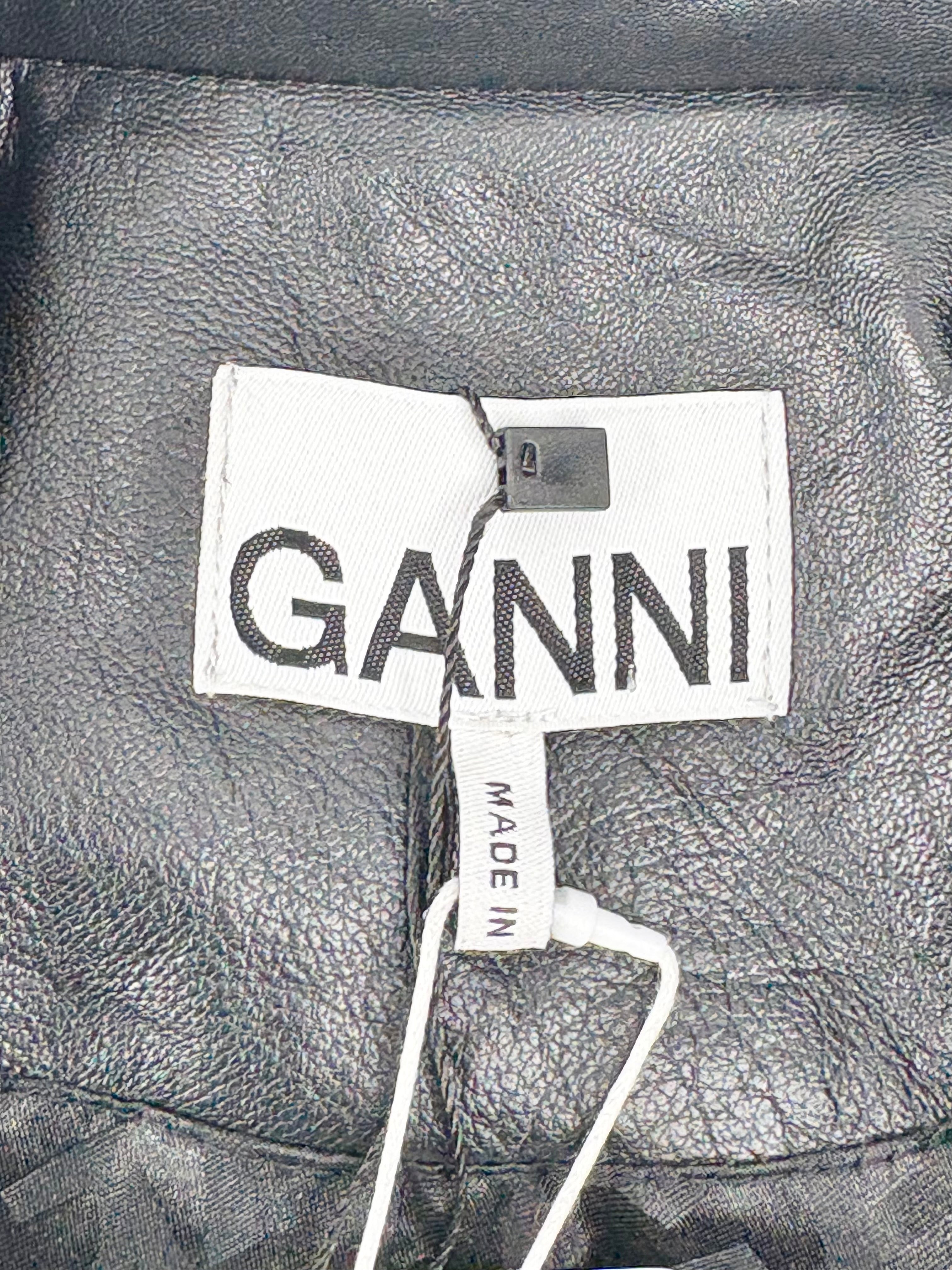 Ganni Black Leather Mini Dress - AU14