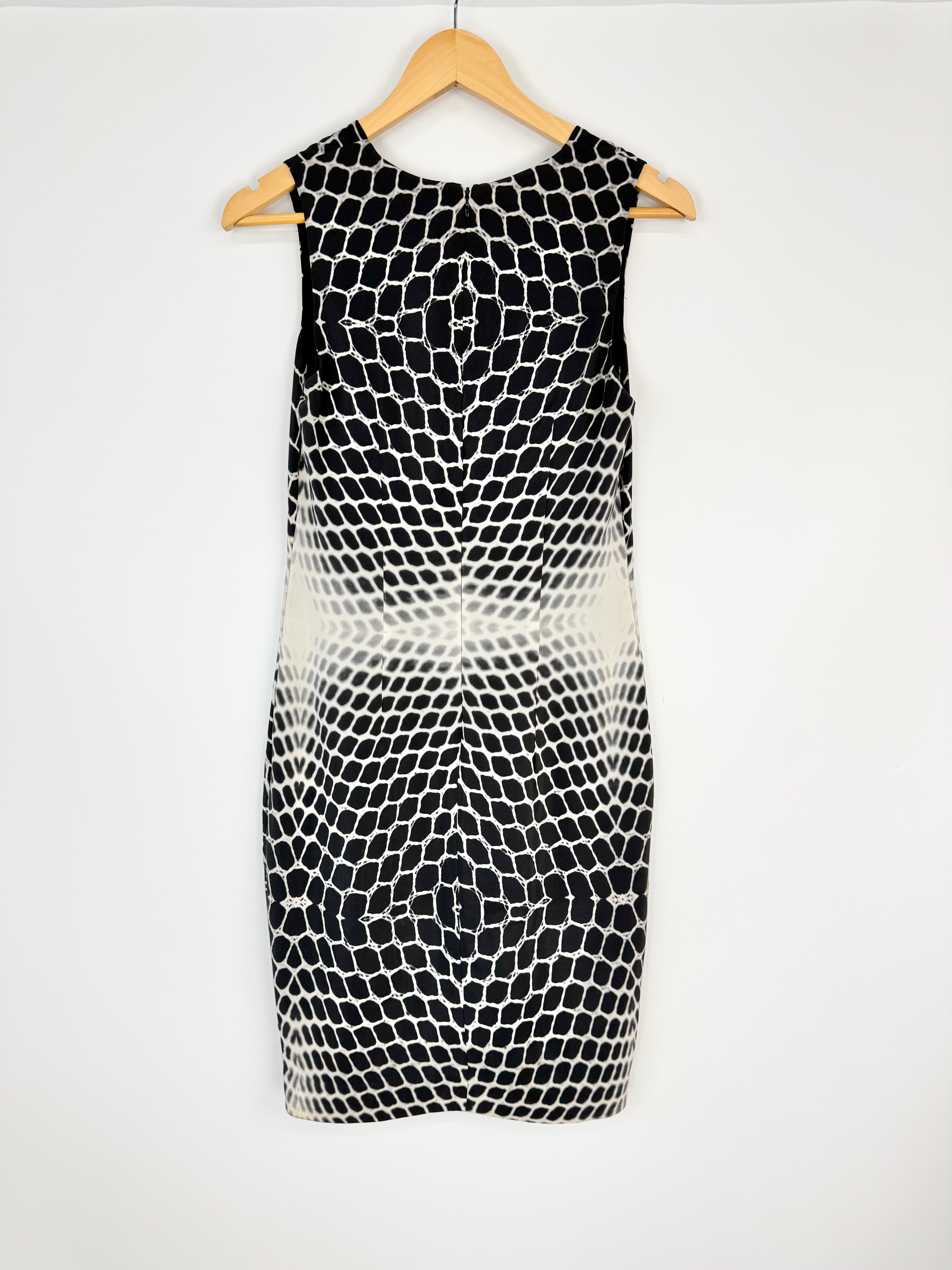 Saba Black & White Illusion Pattern Silk Dress - AU6