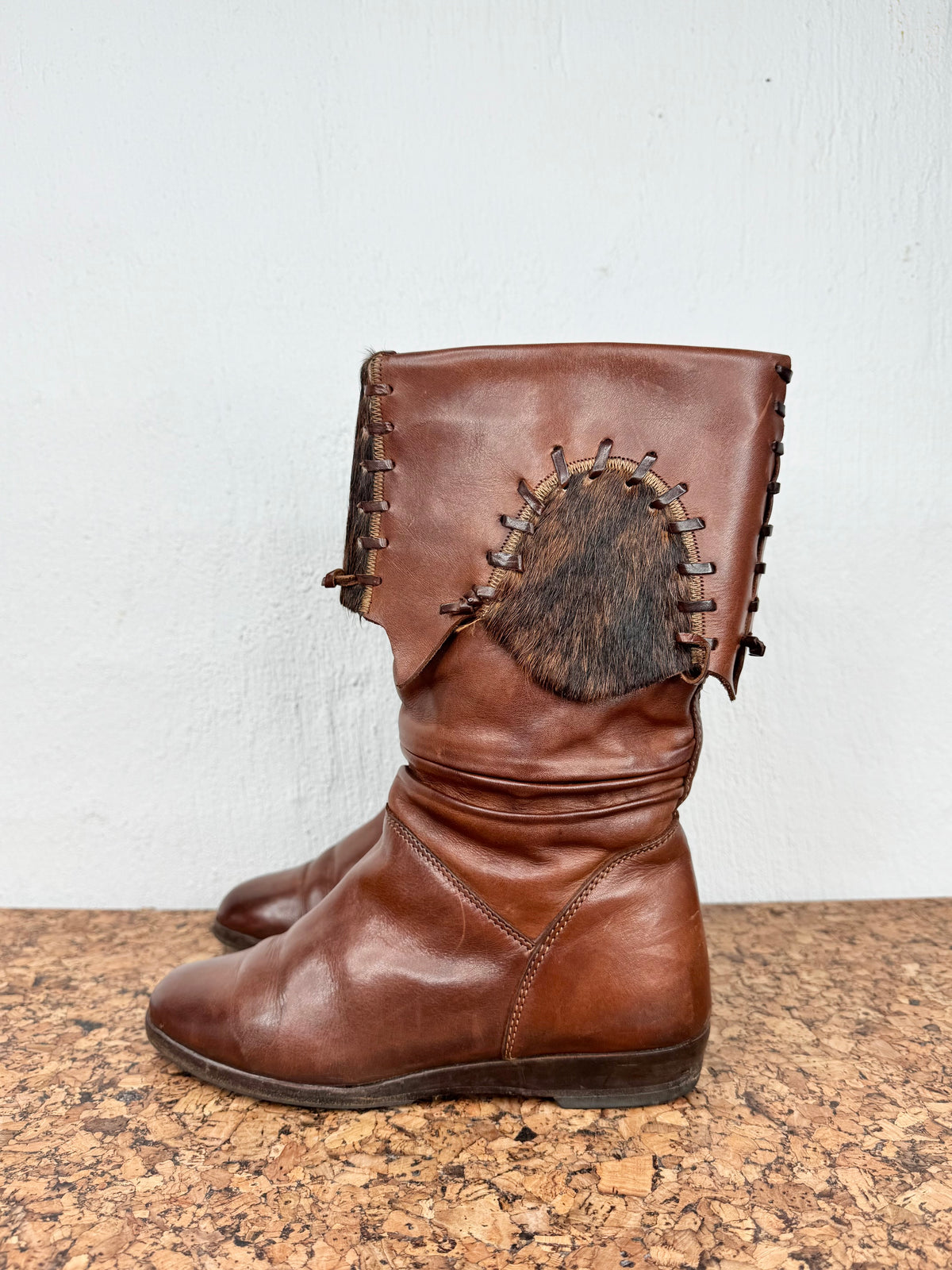 Vintage Buttero Mahogany Leather & Fur Boots - EU36