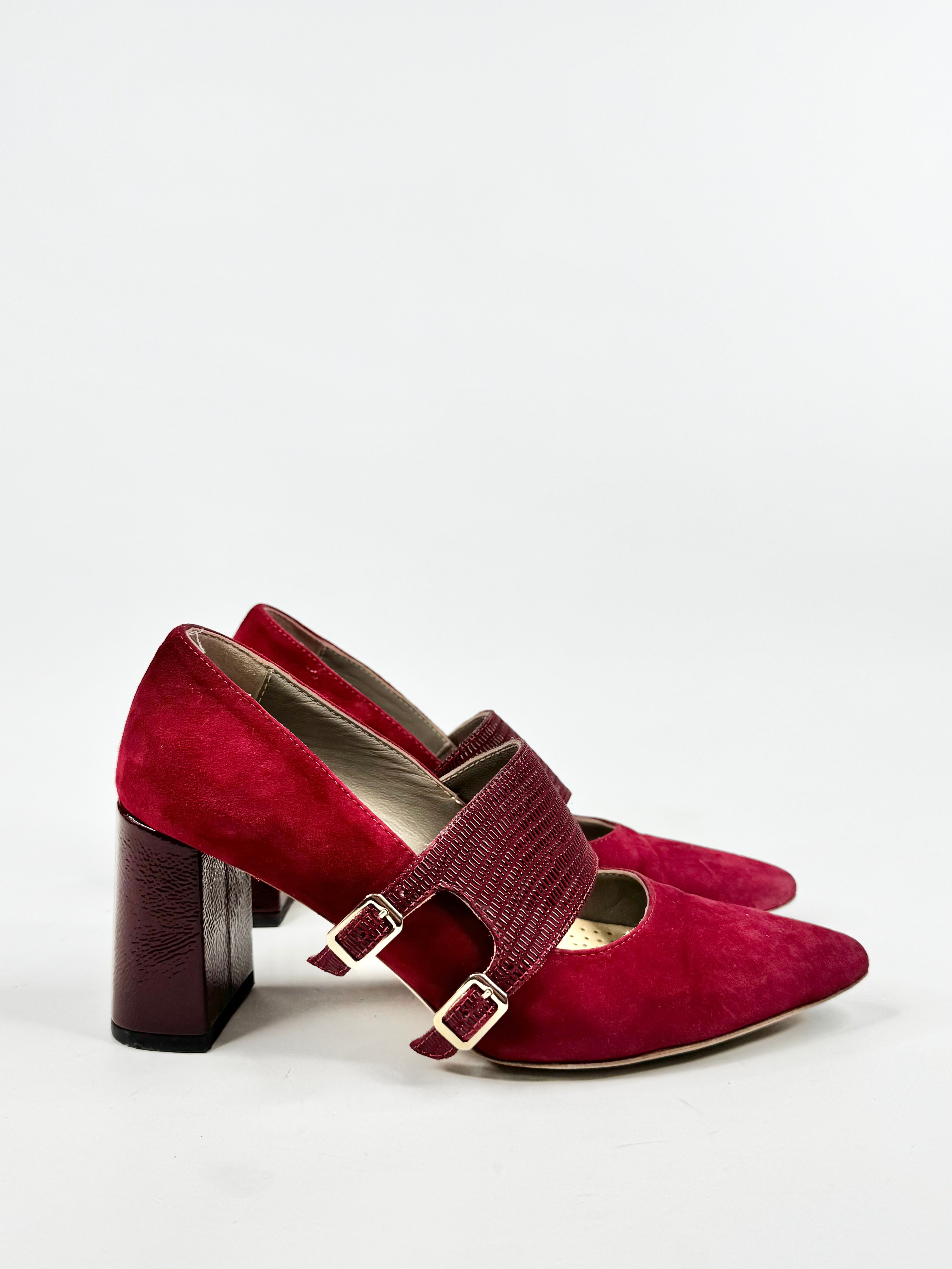 Habbot Cherry Red Suede Mary Janes - EU37