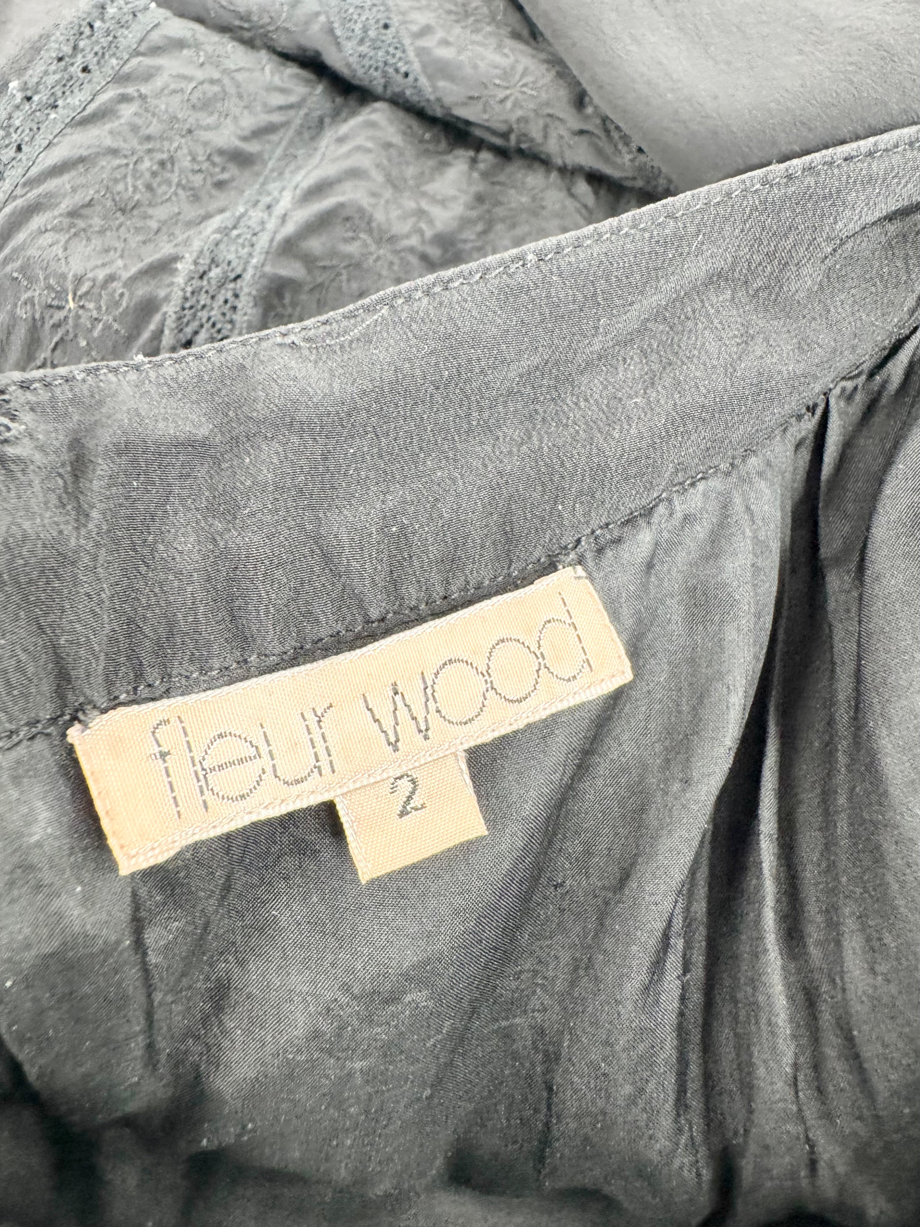 Fleur Wood Black Silk & Cotton Lace Panel Dress - AU10