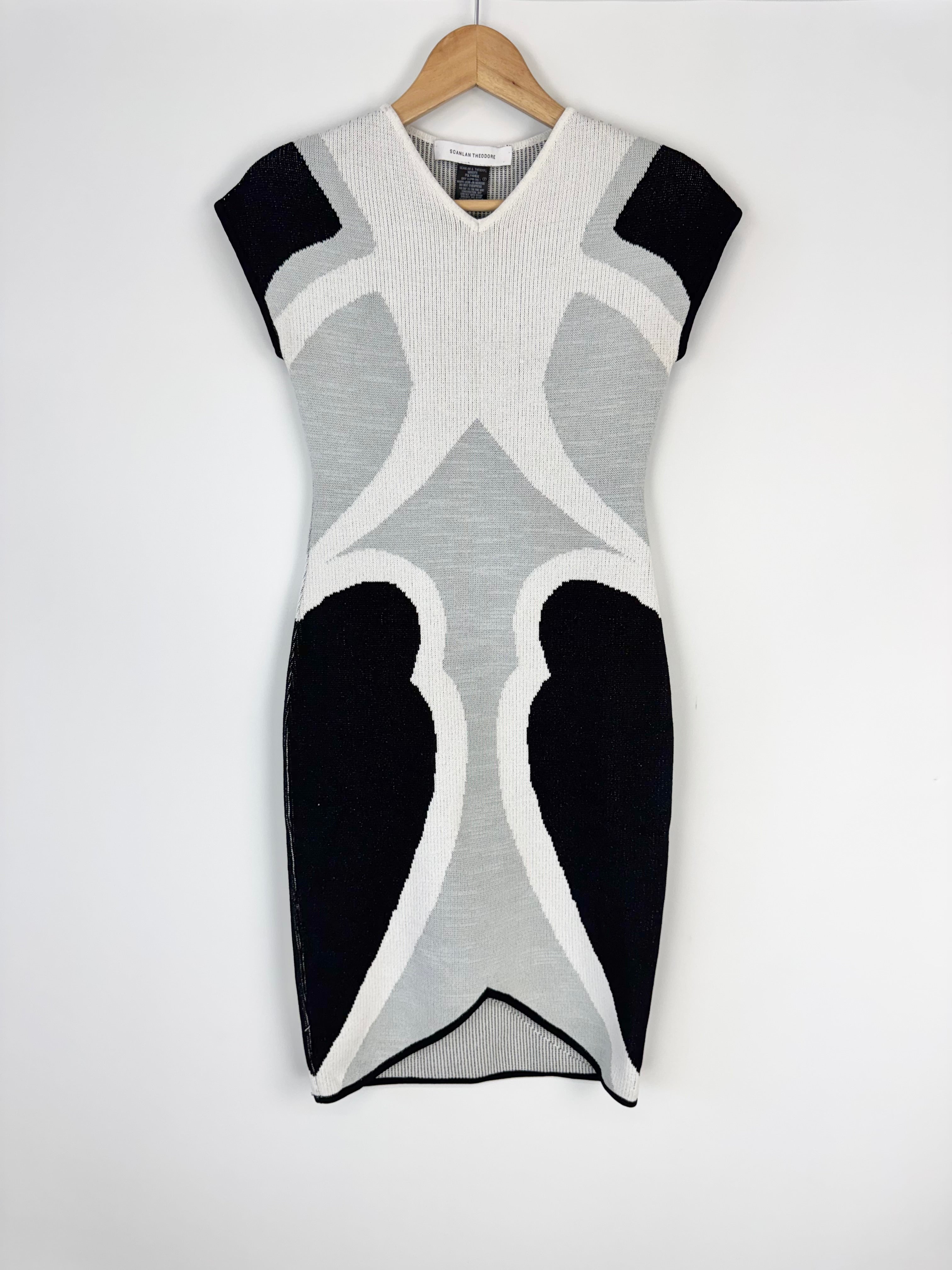 Scanlan Theodore Black Grey & White Knit Sheath Dress - AU8/10