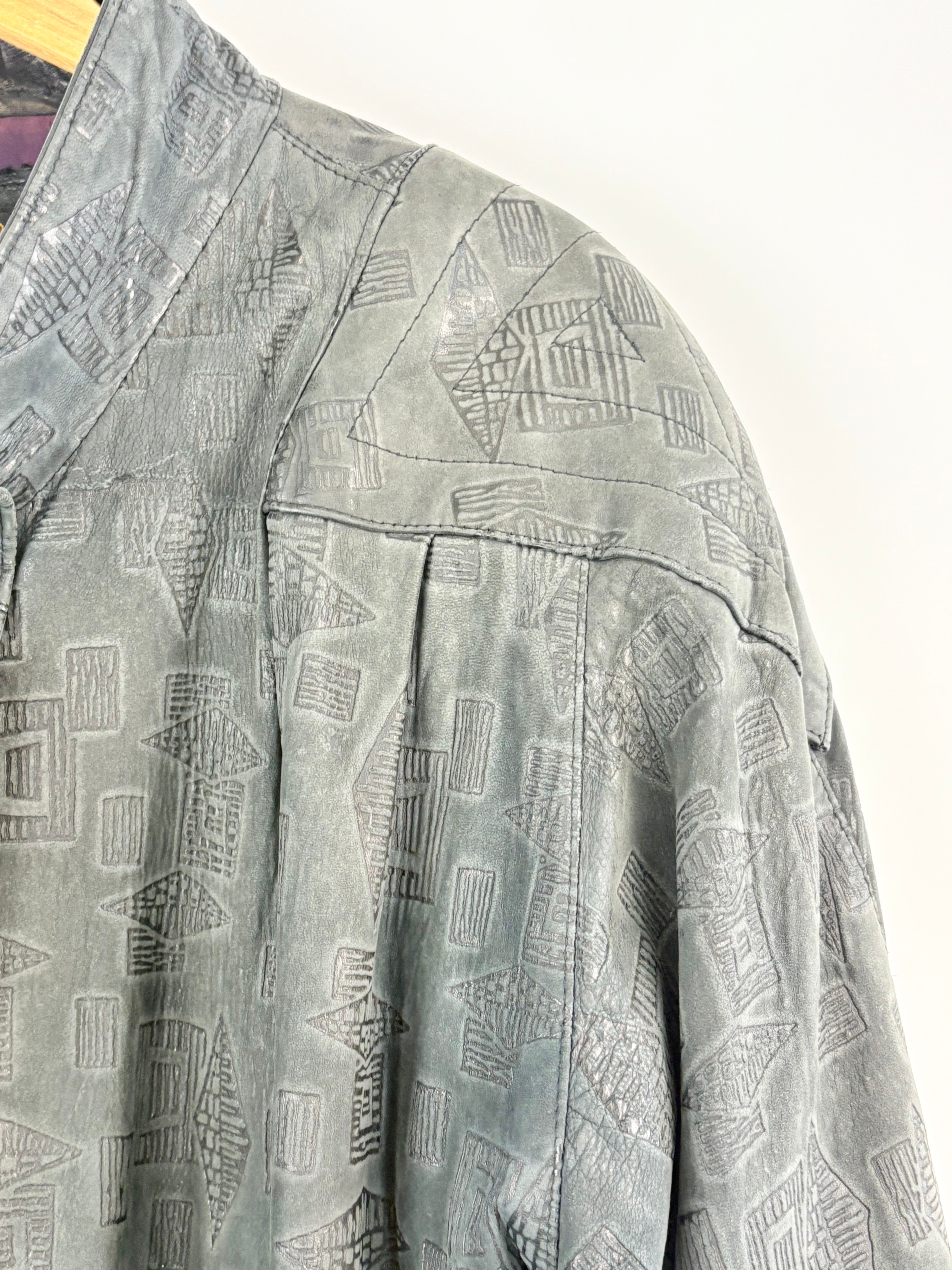 Creations Jez Vintage Oversized Tooled Leather Bomber Jacket - AU16/18