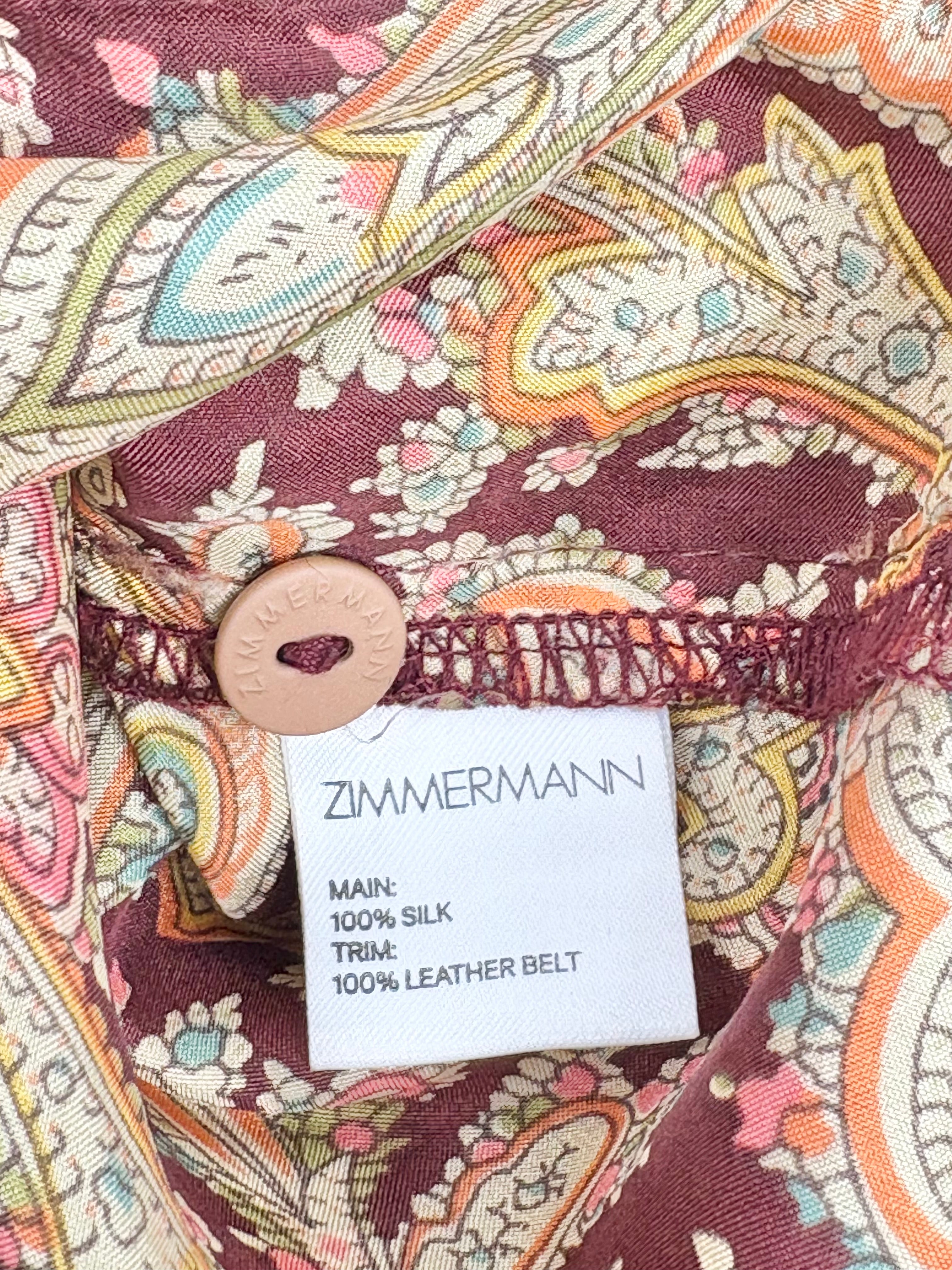 Zimmermann Maroon Silk Paisley Tunic Dress - AU10