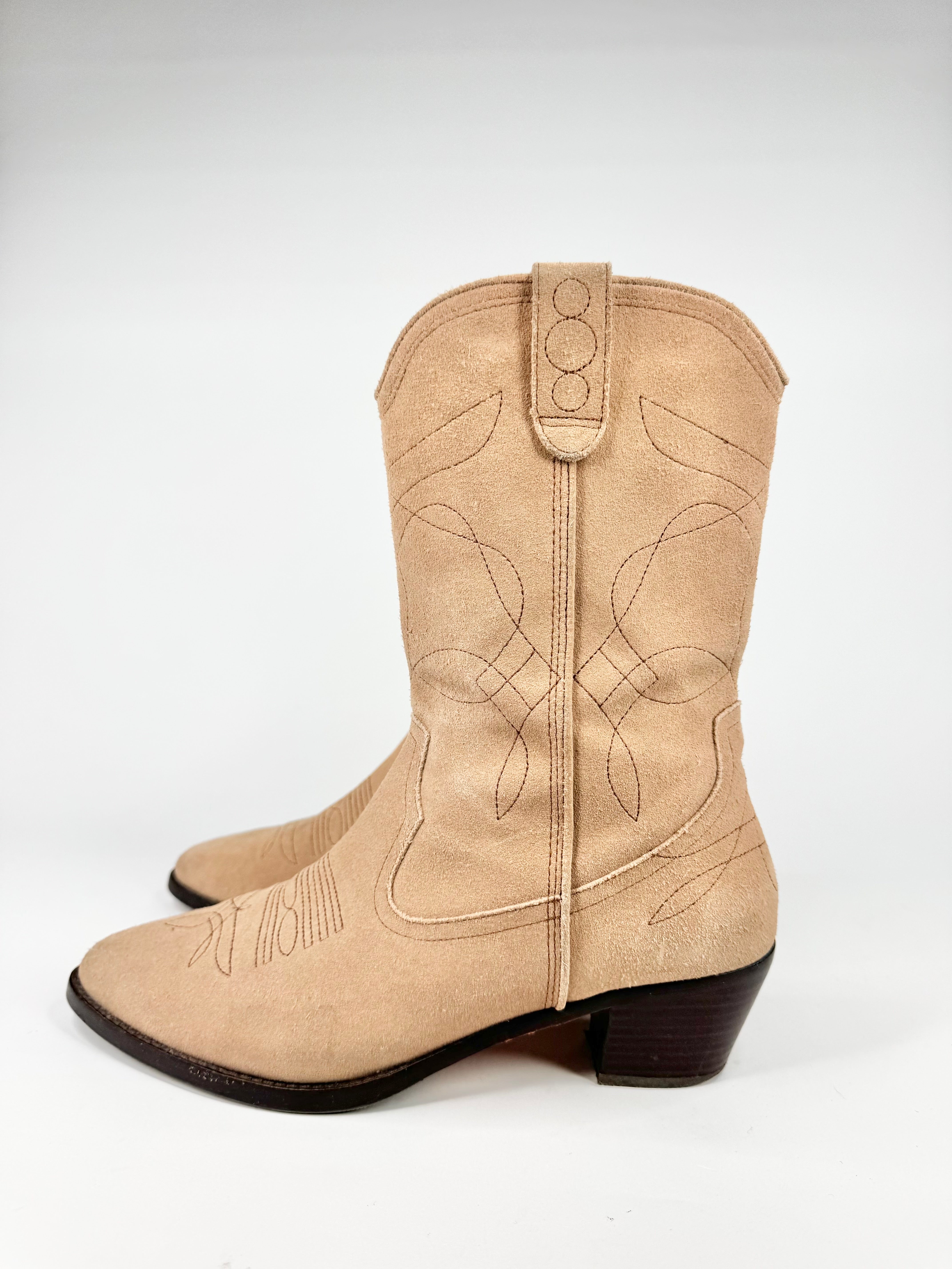 Bared Beige Suede Cowboy Boots - EU41