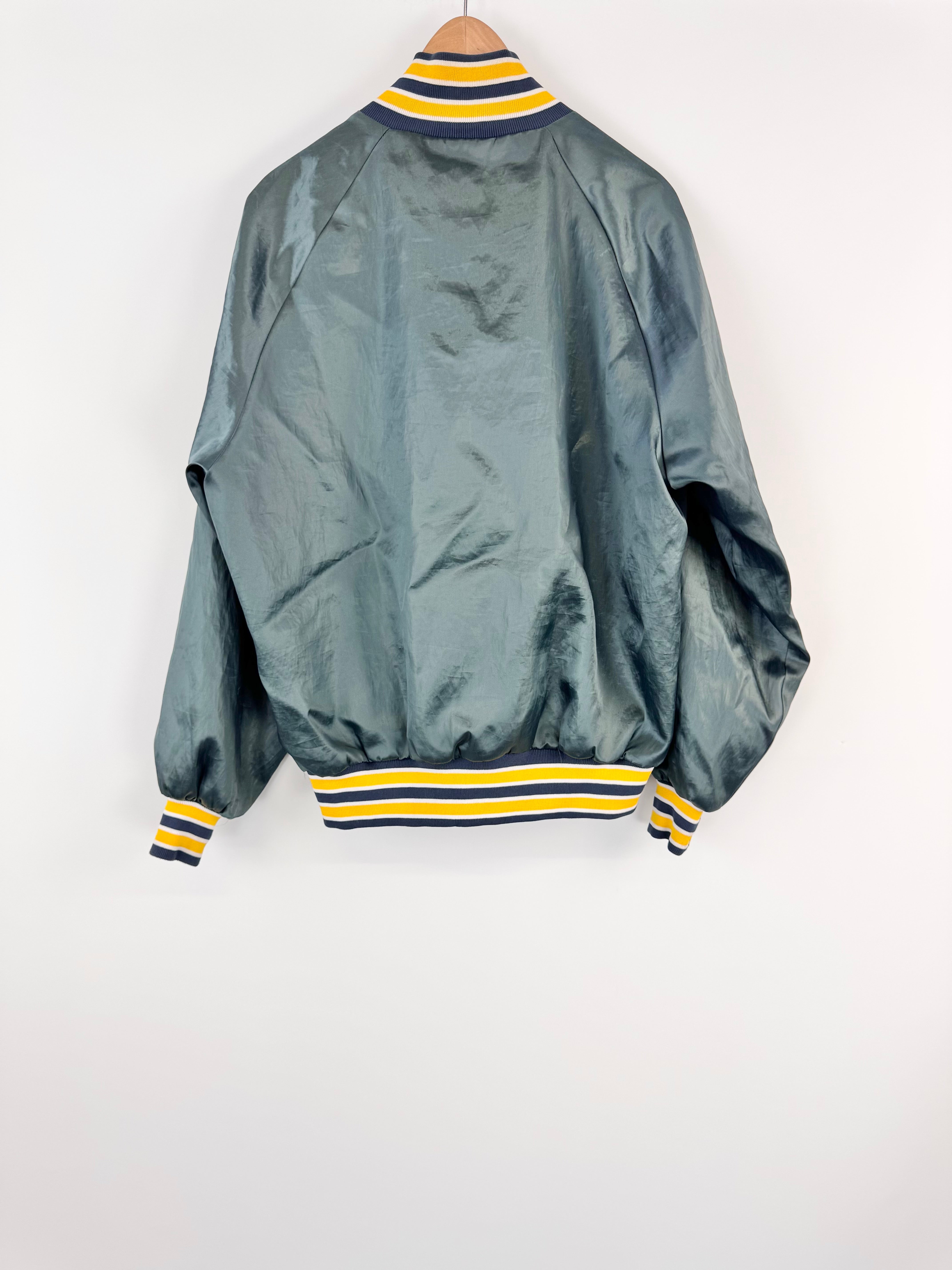 Vintage Western Arc Grey Satin Bomber Jacket - L