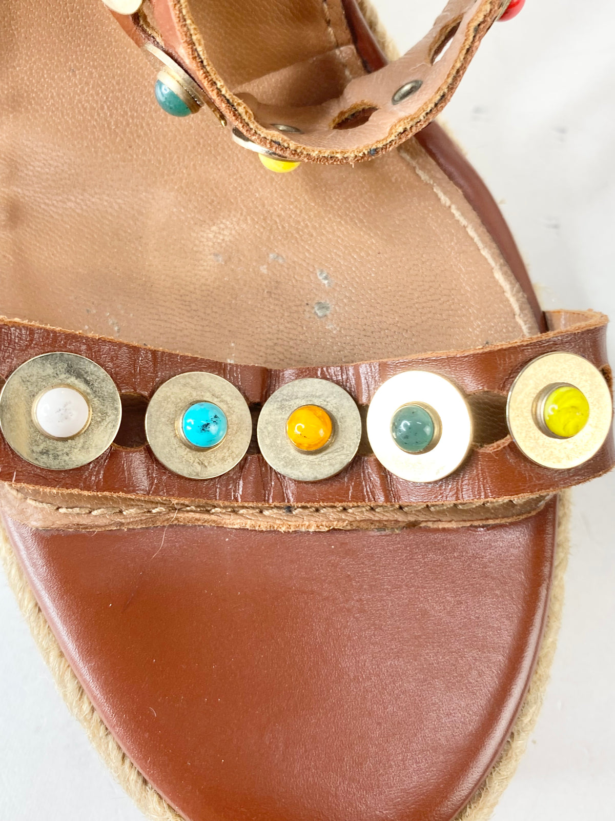 Aquazzura Tan Semi-Precious Stone Studded Wedges - EU38