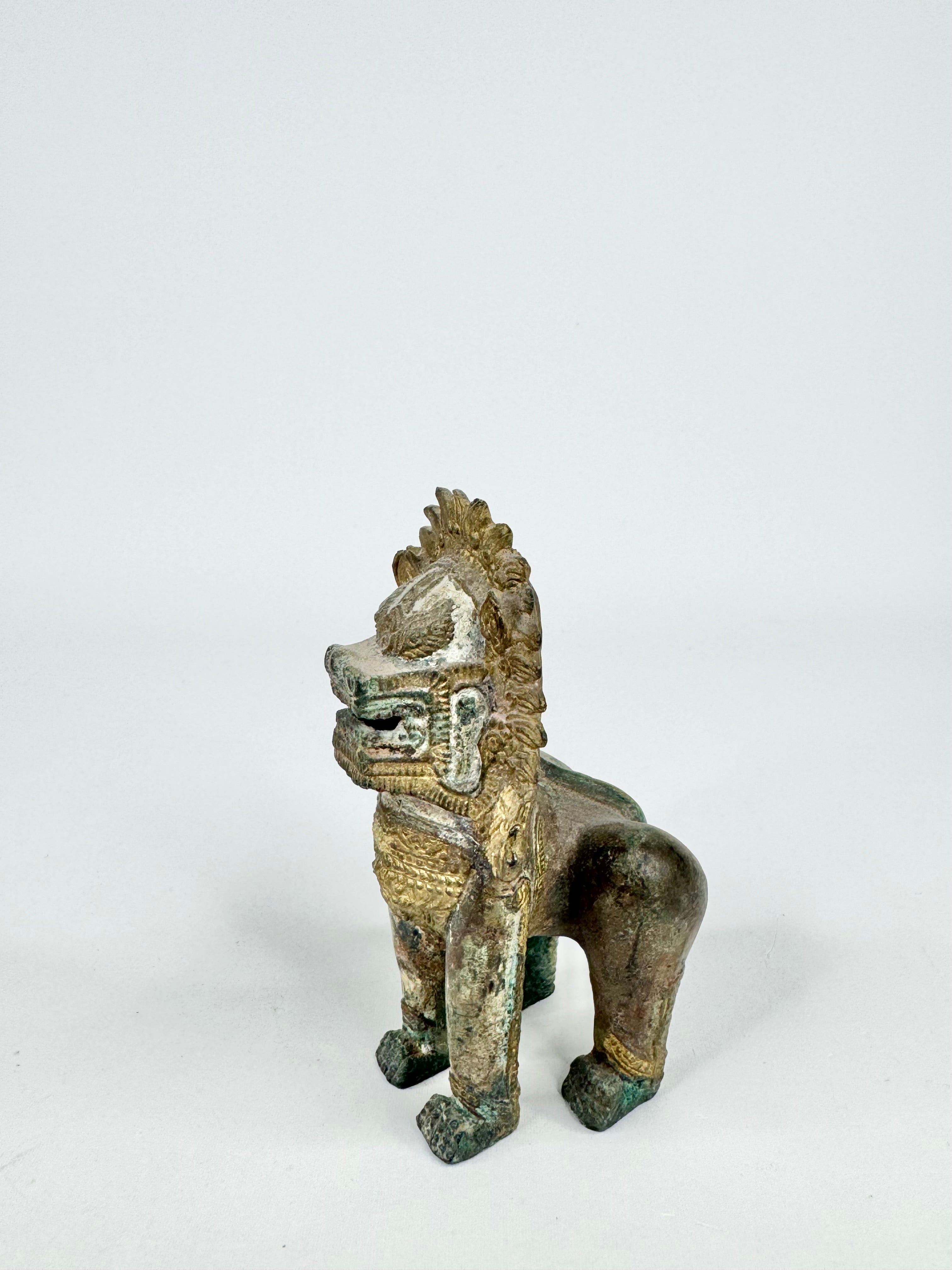 Vintage Khmer Gilt Bronze Singha Lion Guardian