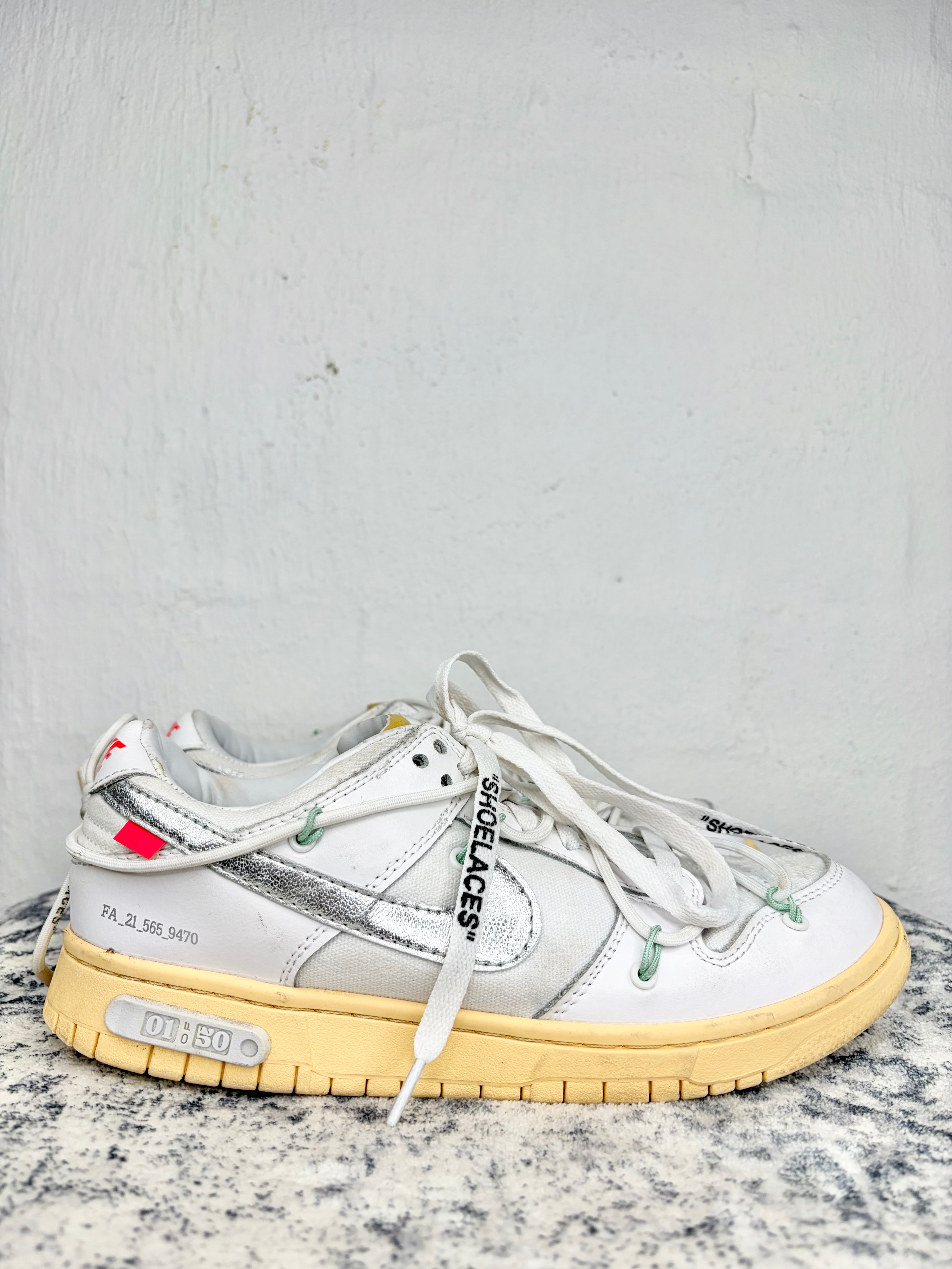 Off-White x Nike Dunk Low "01 OF 50" Tripe White Sneakers - EU41
