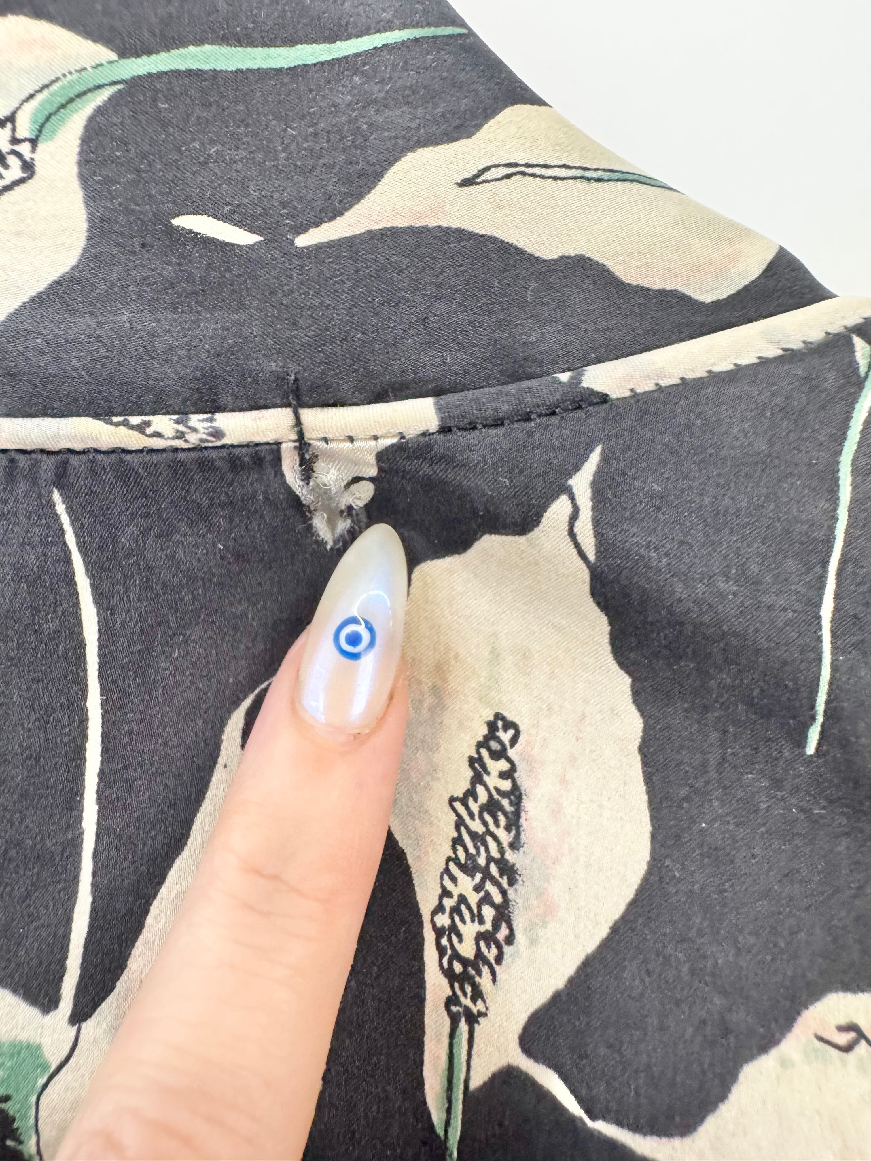 Christian Dior Loungewear Black Lily Patterned Silk Dressing Gown - AU12/14