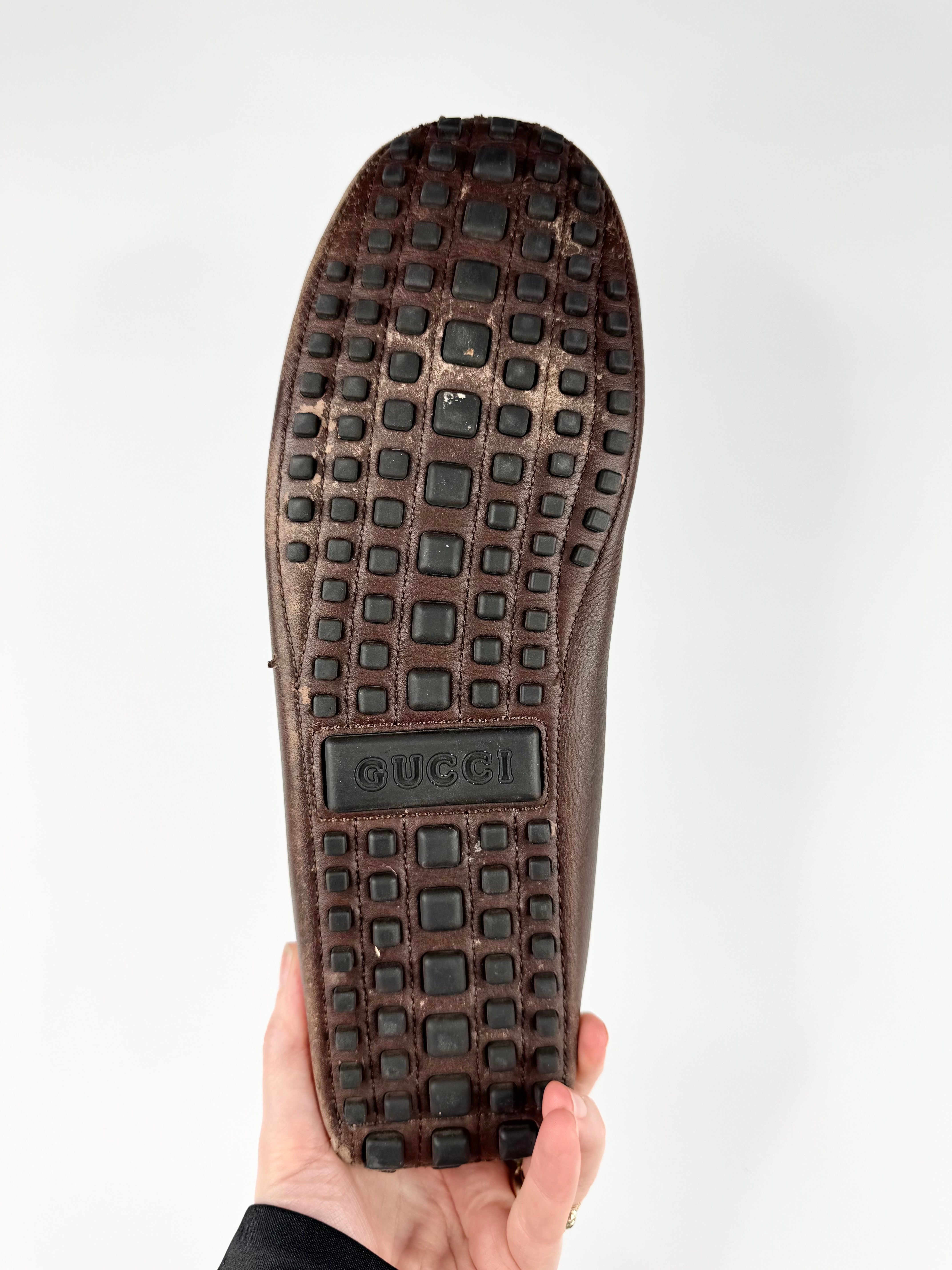 Gucci Brown Leather Driver Loafer with Horsebit - EU47