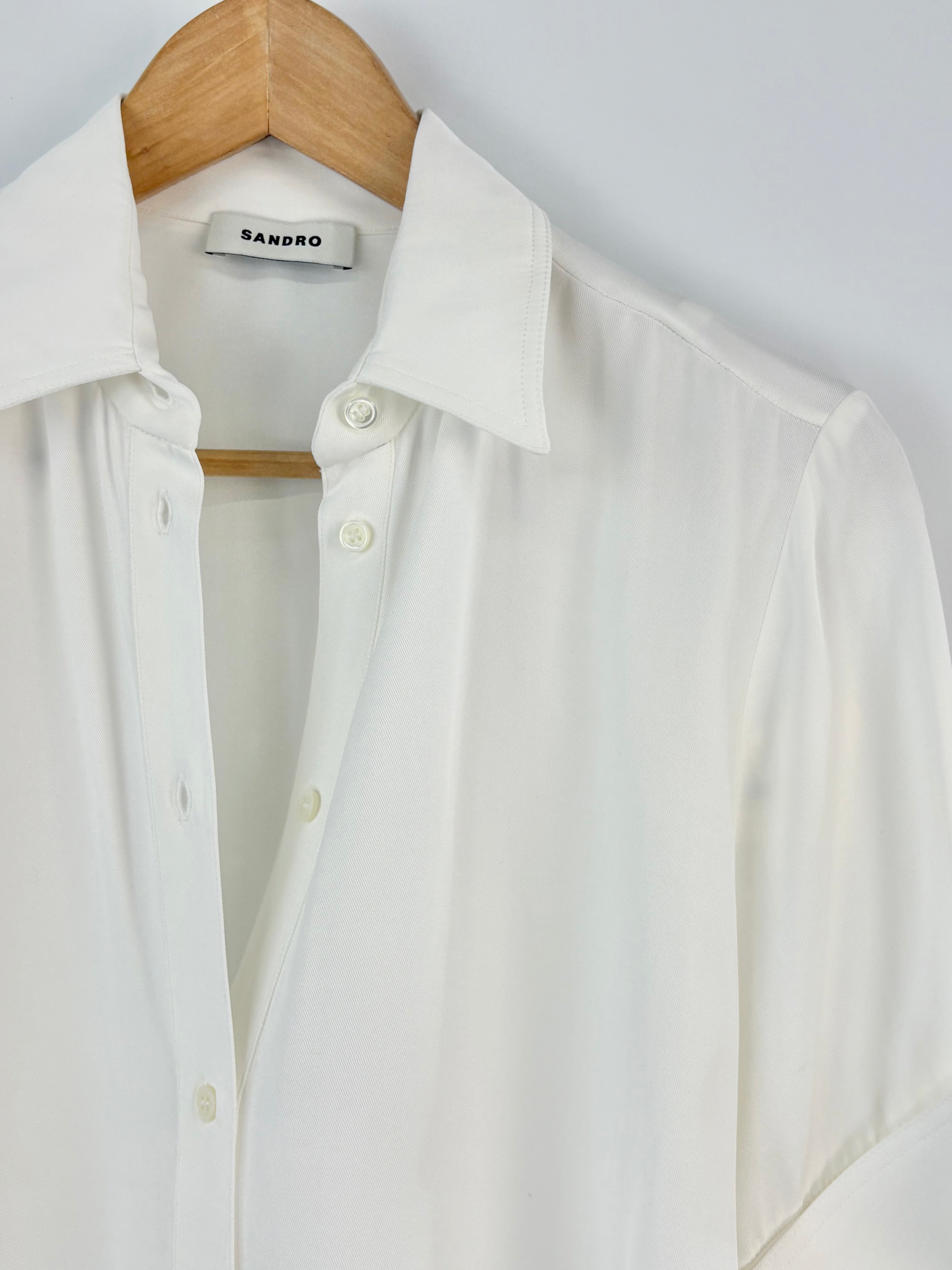 Sandro Ecru Rolled-Short Sleeve Shirt - AU6/8