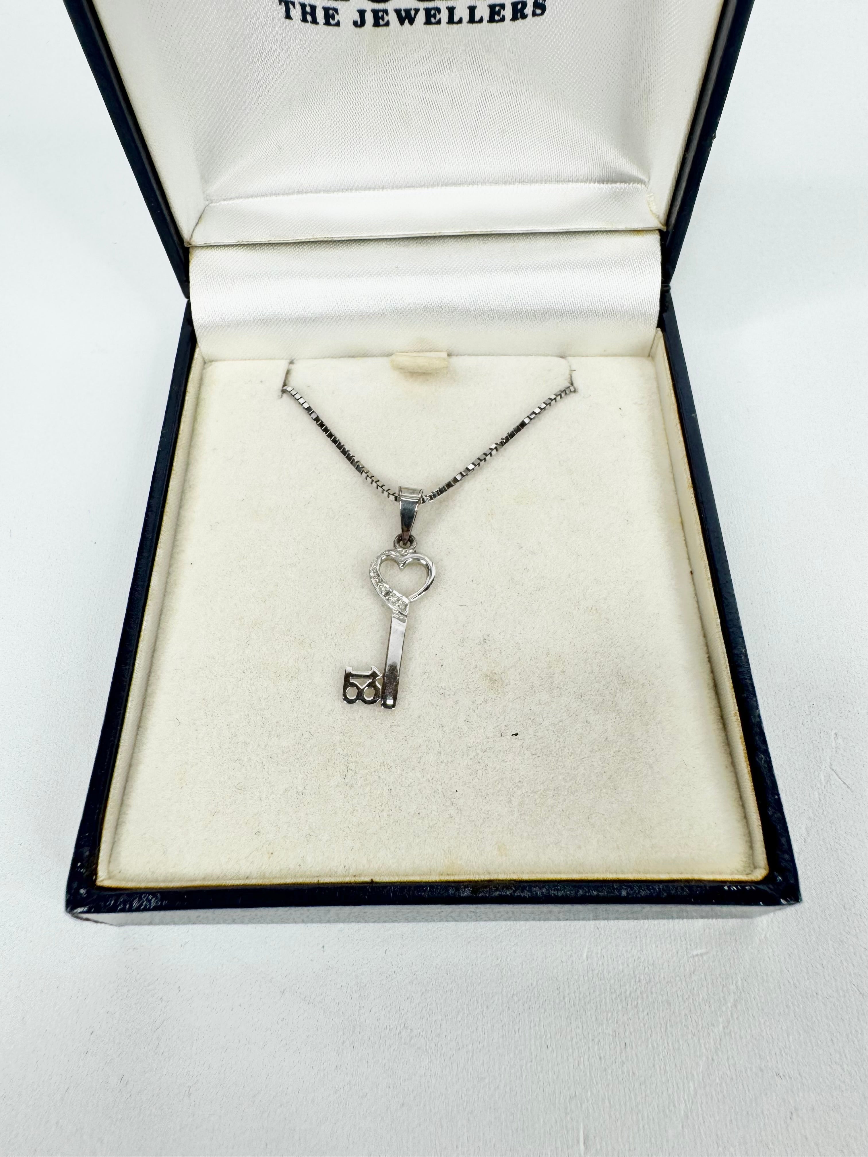 Prouds the Jewellers Silver & Cubic Zirconia '18' Key Necklace