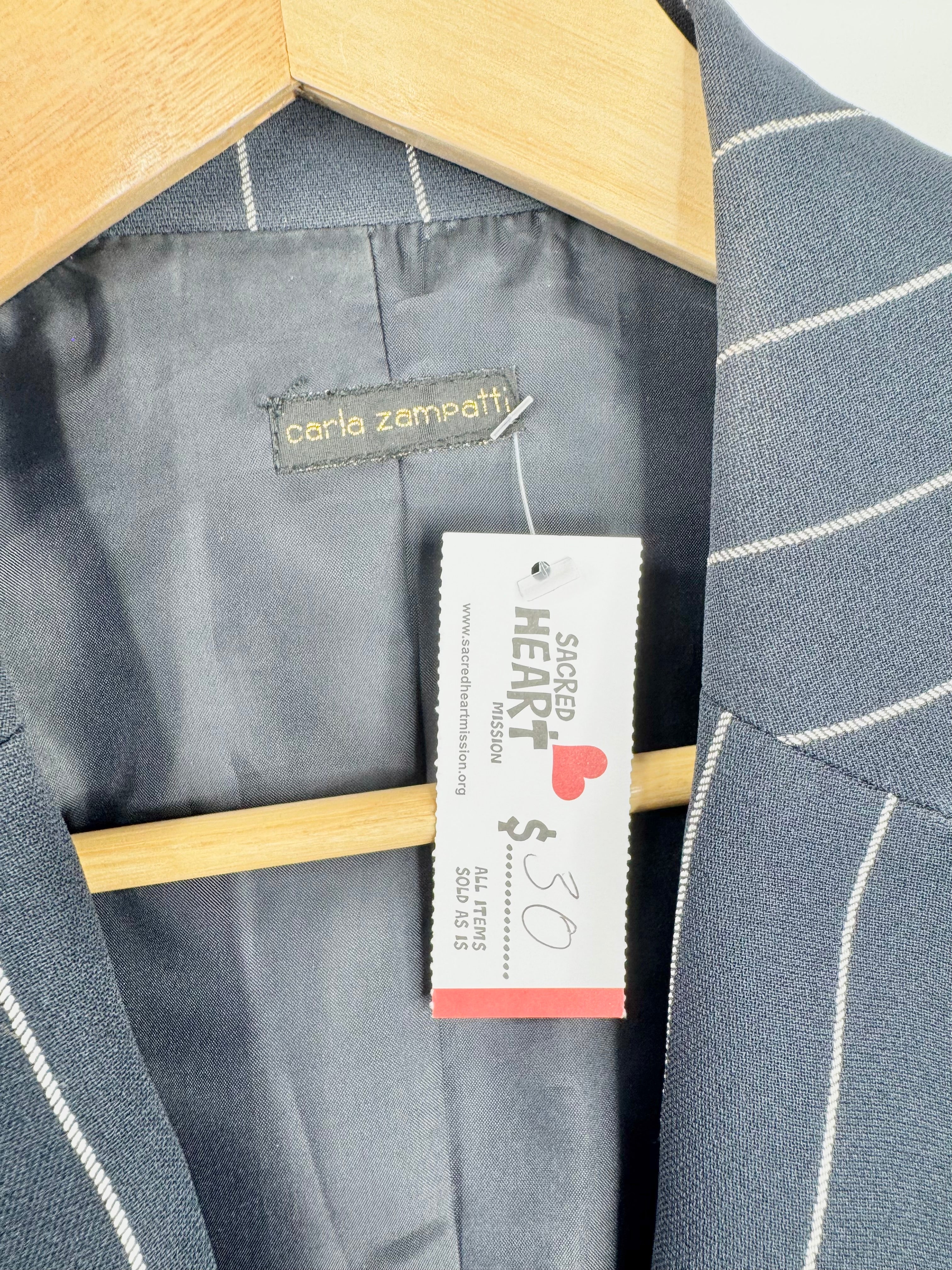 Carla Zampatti Navy Pinstripe Tailored Suit Jacket- AU10