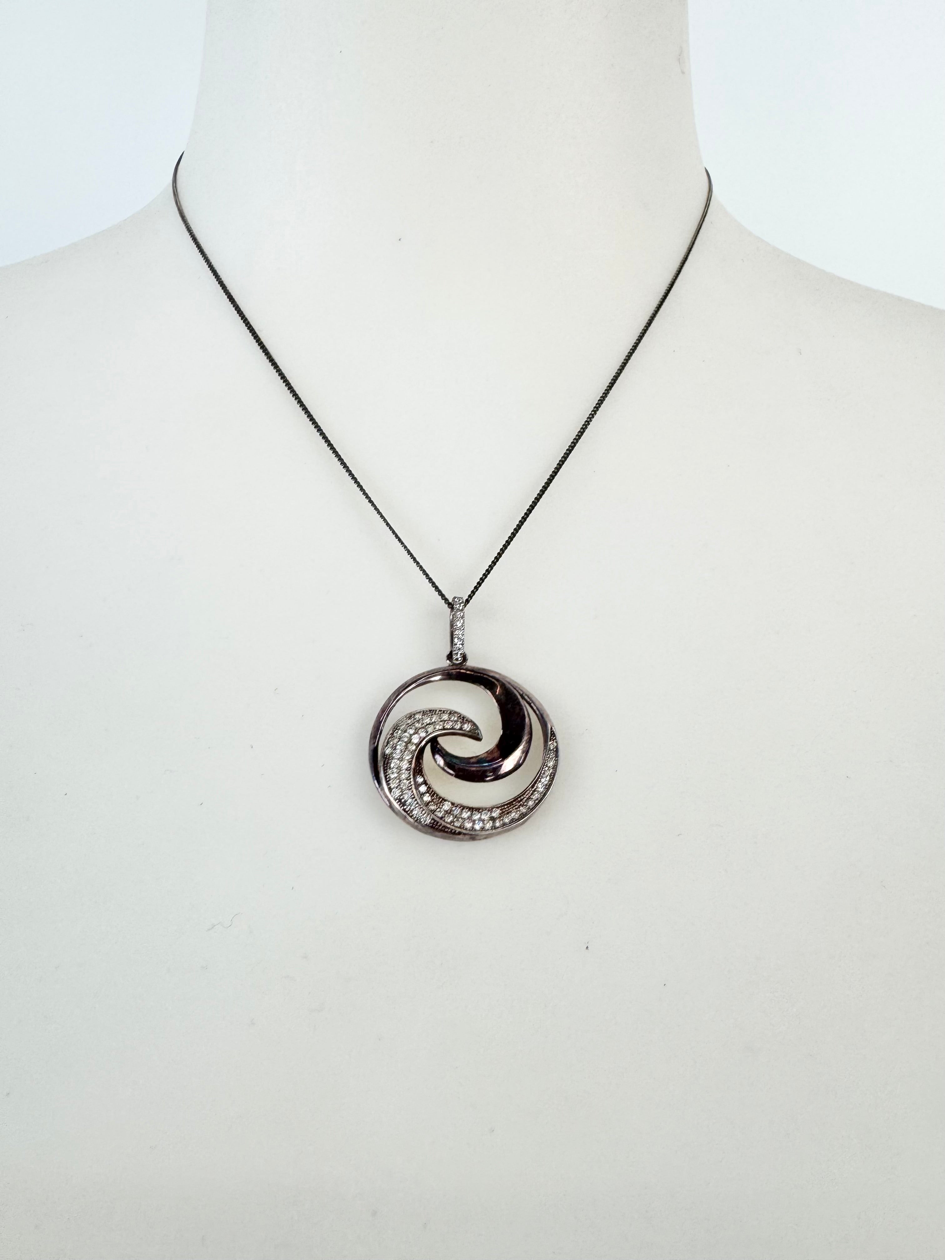 Silver & Diamonte Embellished Swirl Pendant & Chain