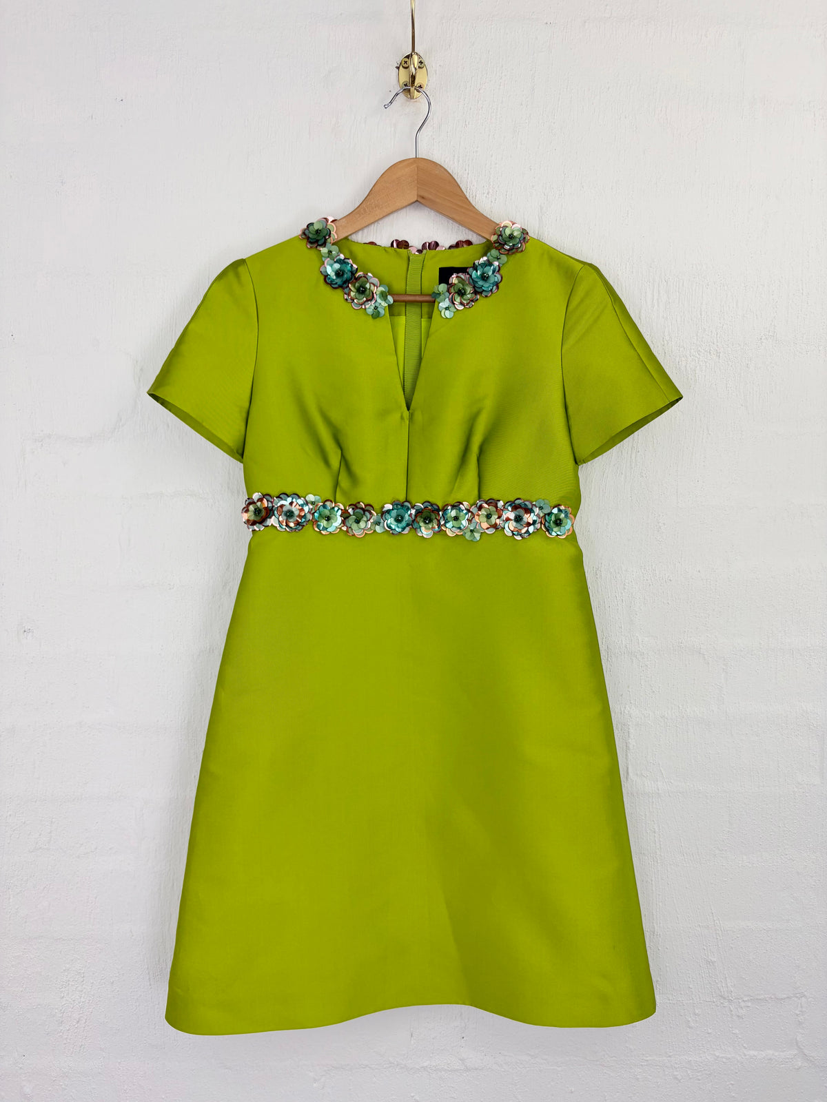 Paule Ka Chartreuse Structured Sequin Embellished Silk Blend Midi Dress - AU8/10