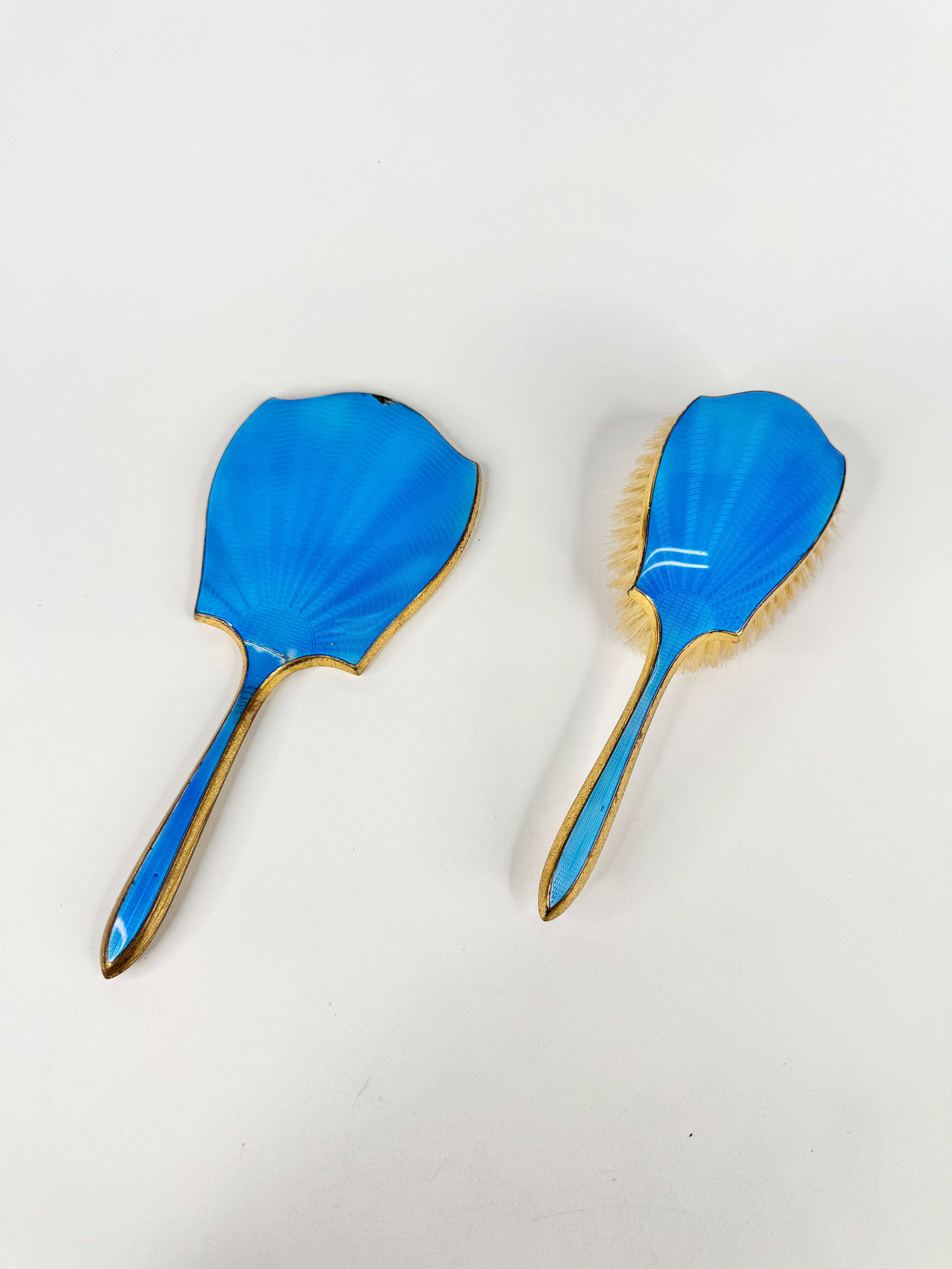Vintage Art Deco Blue Guilloché Enamel Vanity Set