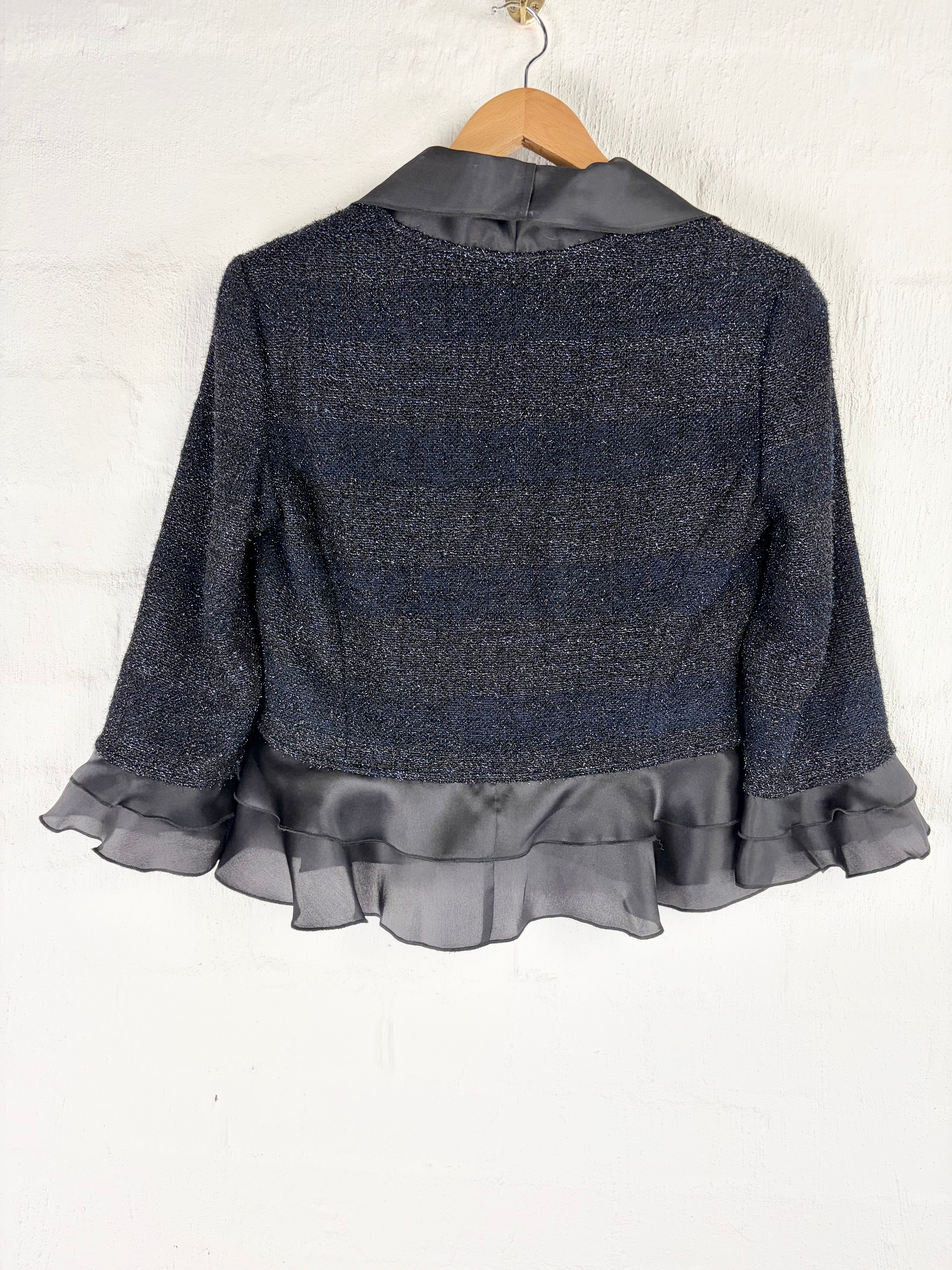 St John Couture Black & Navy Plush Boucle Two Piece - AU8/10