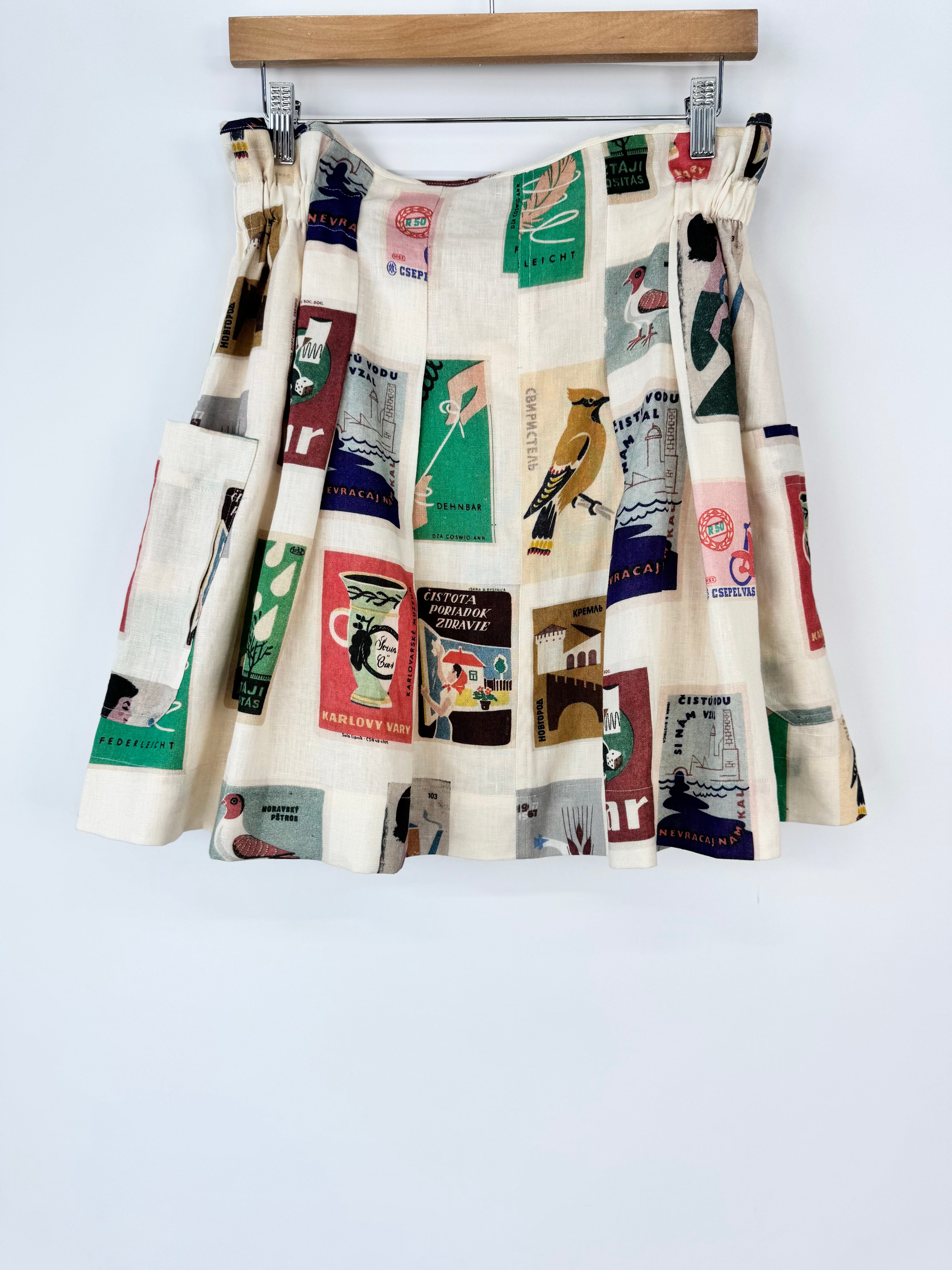 Oroton Biege 'Matchbox Print' Linen Skirt NWT - AU10