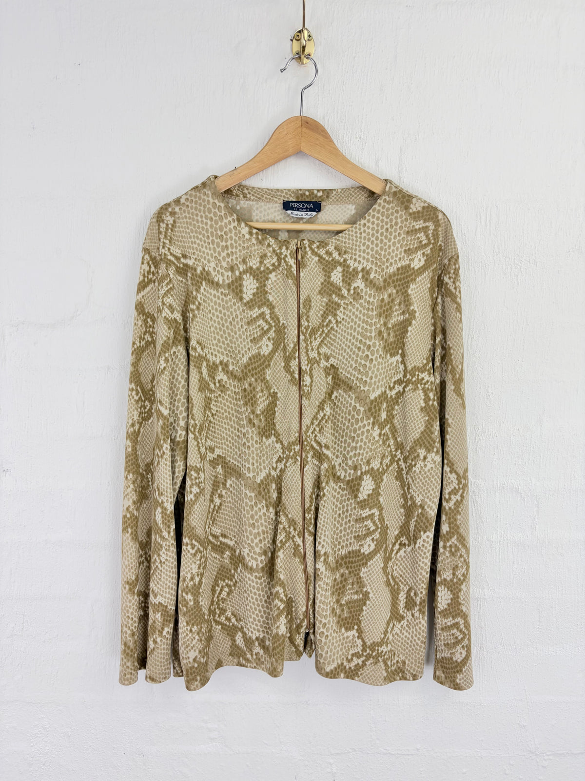 Marina Rinaldi Persona Le Maglie Beige Snakeskin Patterned Zippered Top - AU12/14