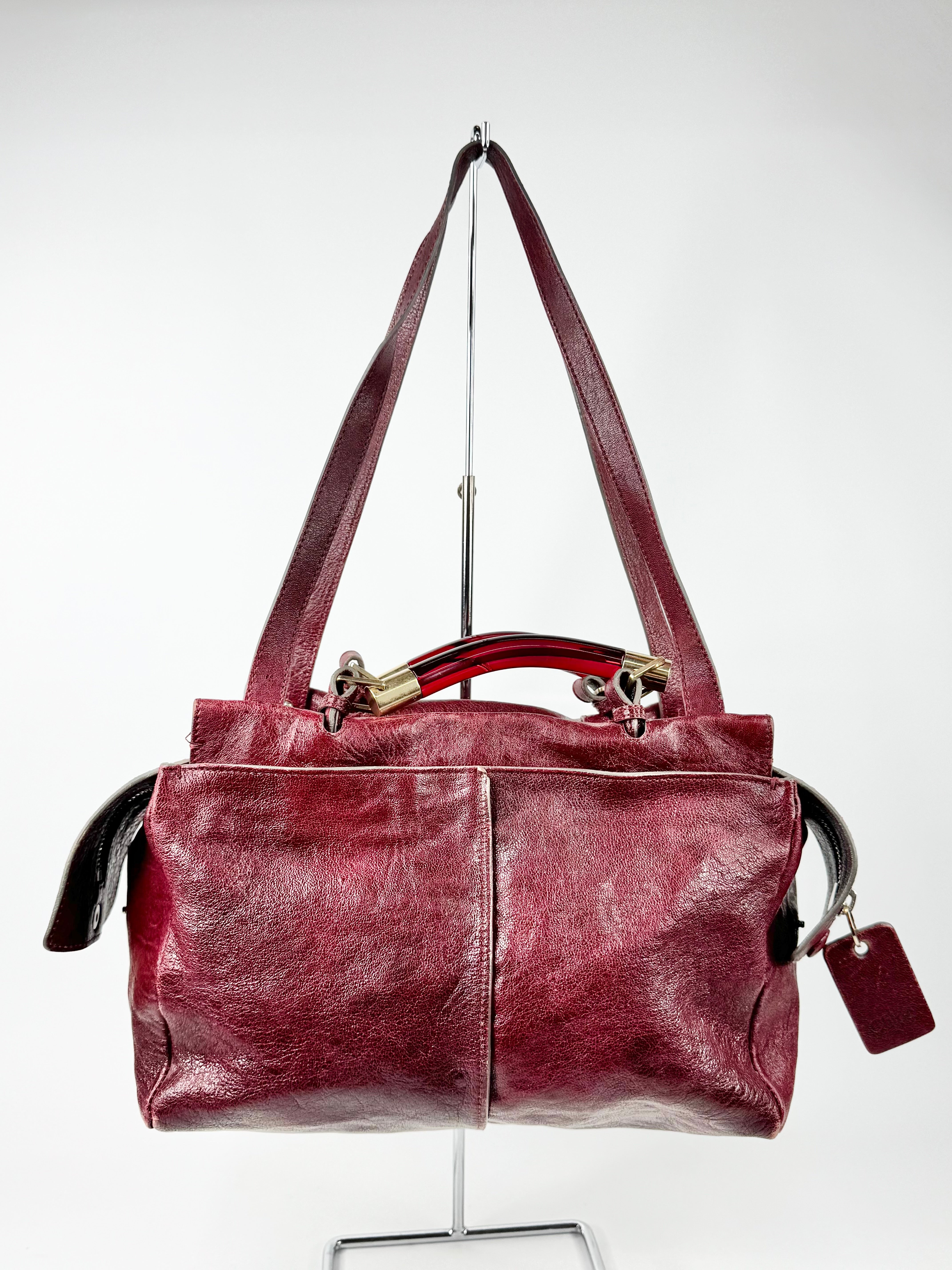Chloé Burgundy Leather Saskia Square Tote Bag