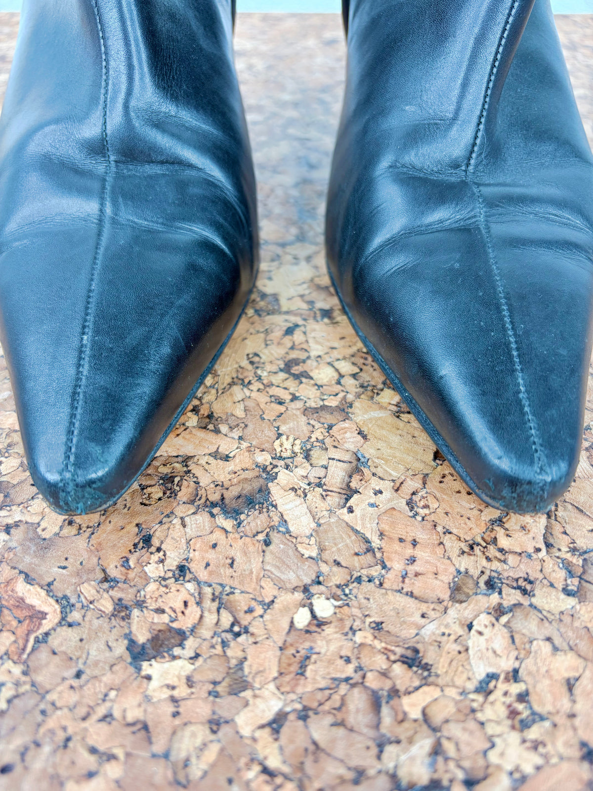 Salvatore Ferragamo Smooth Black Leather Pointed Toe Ankle Boots - EU40