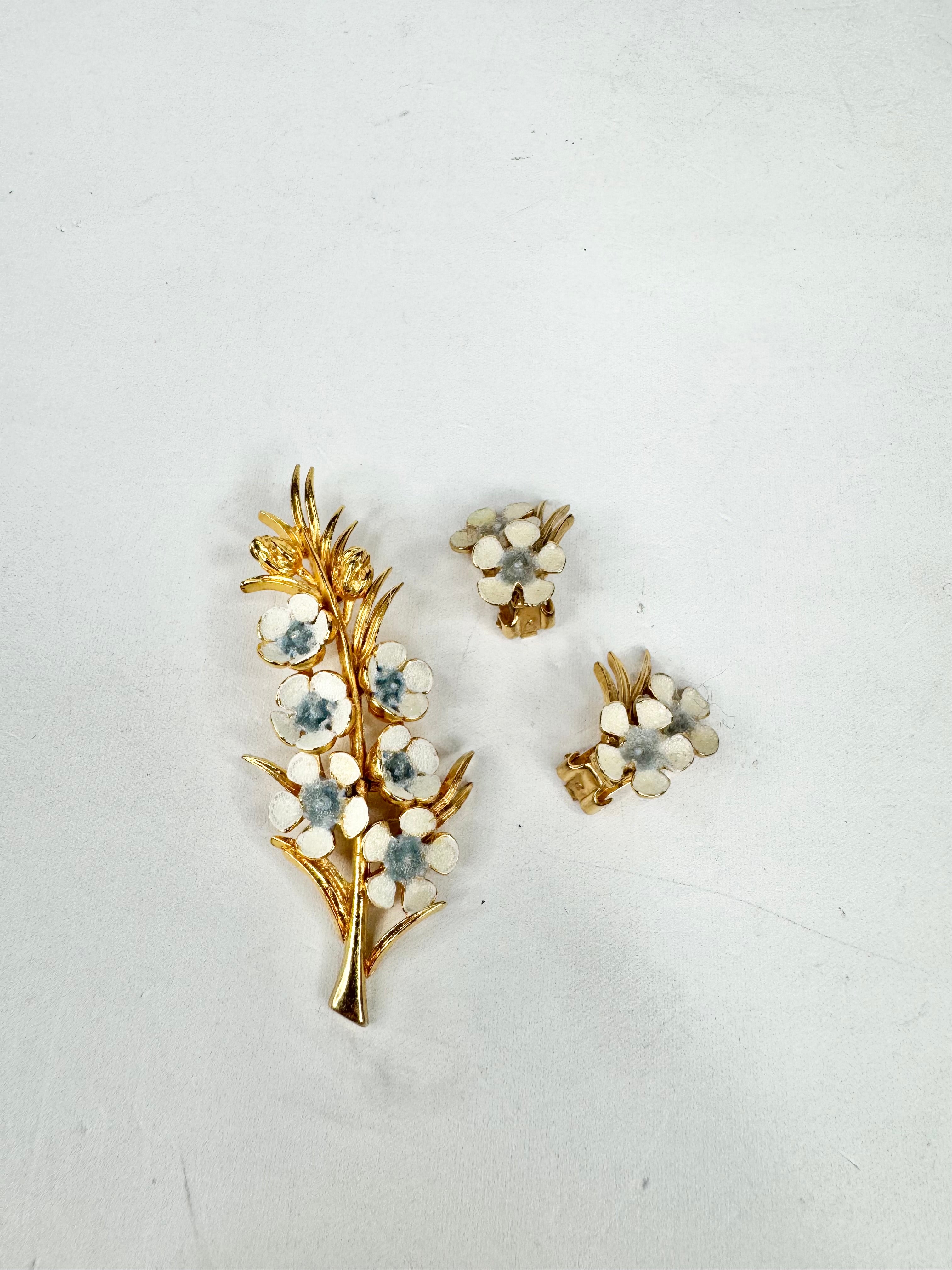 Vintage 50s Elizabeth Reimer Forest Flower Brooch & Clip on Earrings