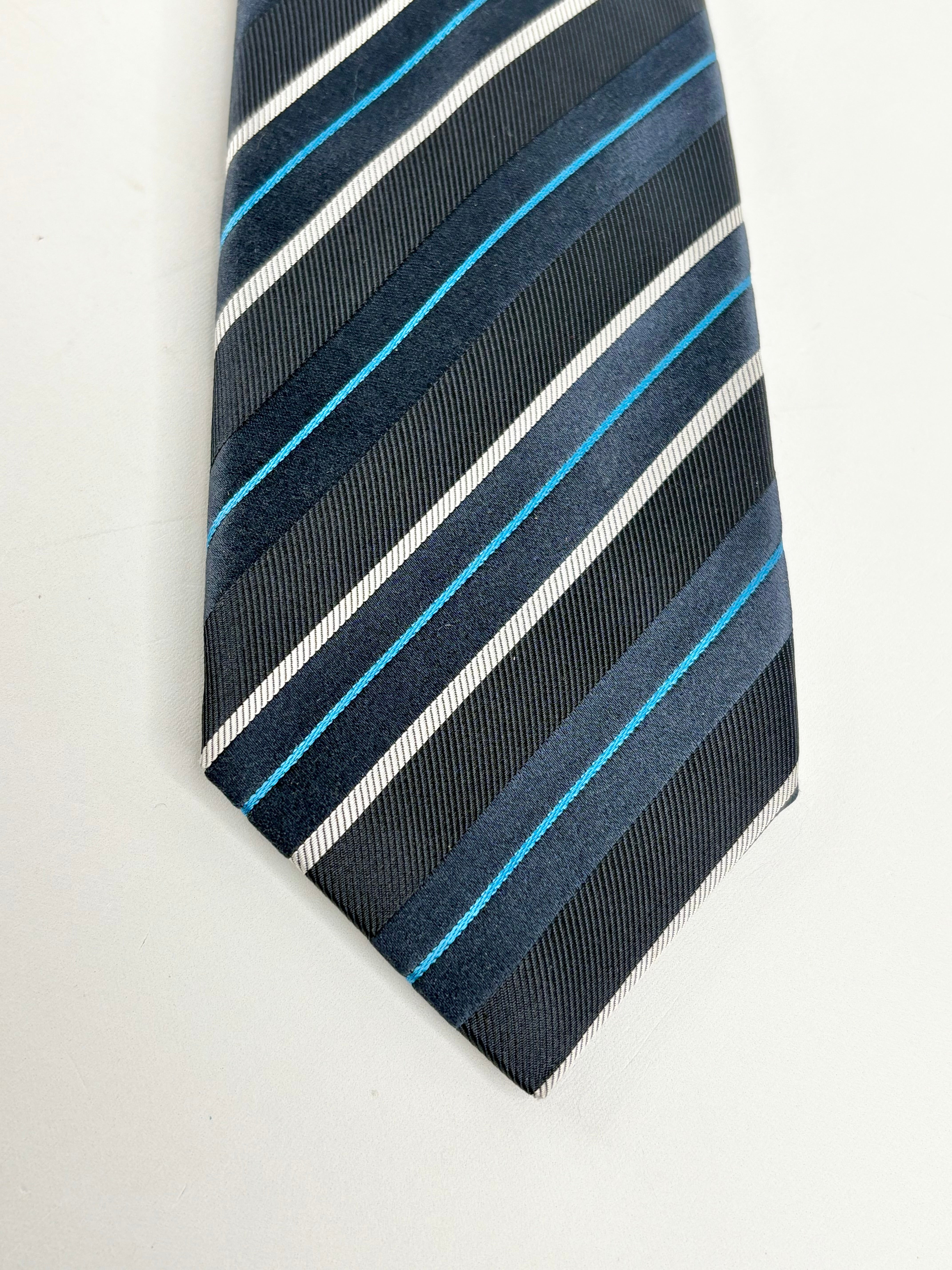 Boss Hugo Boss Navy Blue Diagonal Striped Silk Tie
