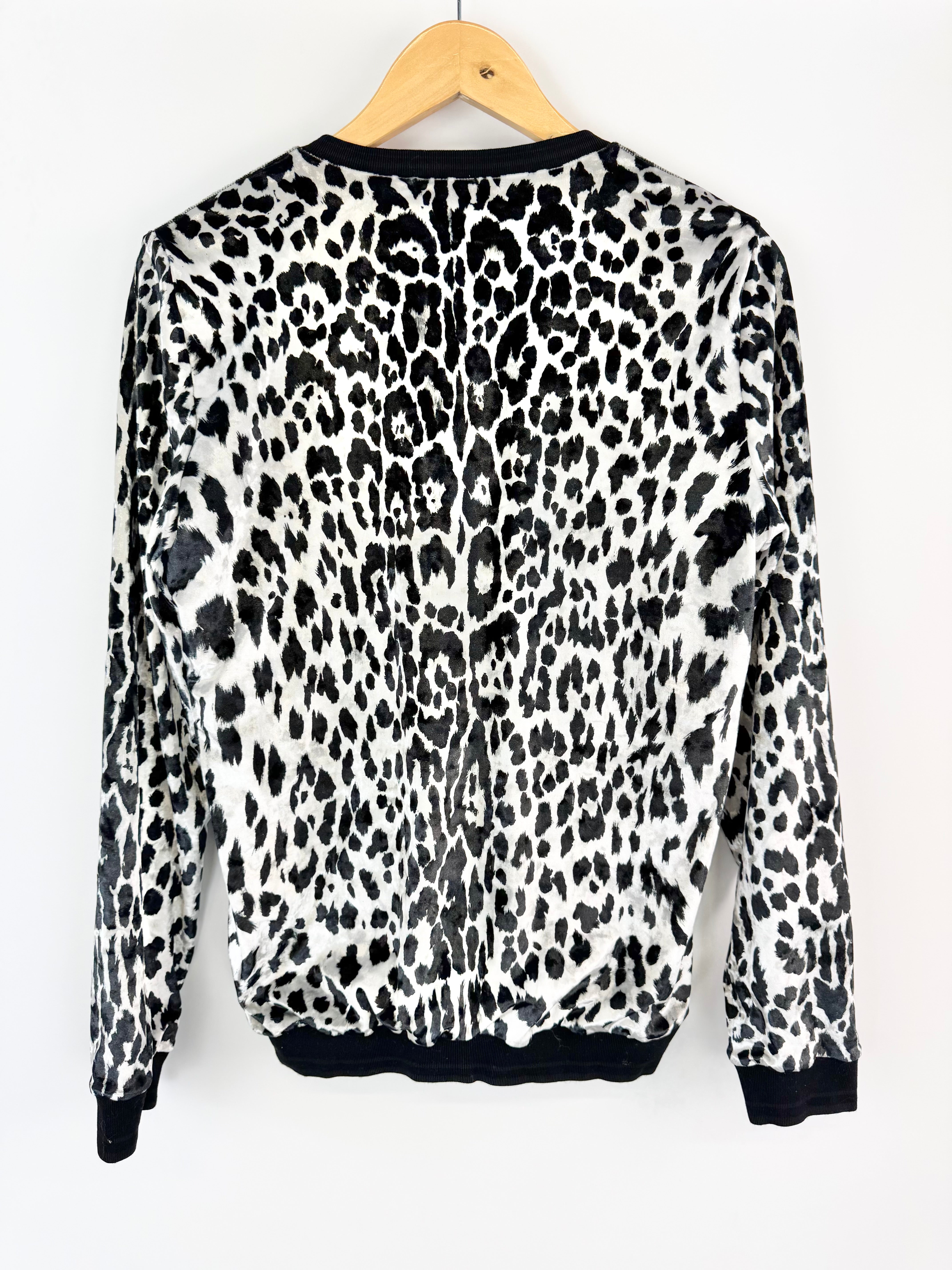 Roberto Cavalli Gym Velvet Black & White Velvet Zip Up Jacket - AU12/14