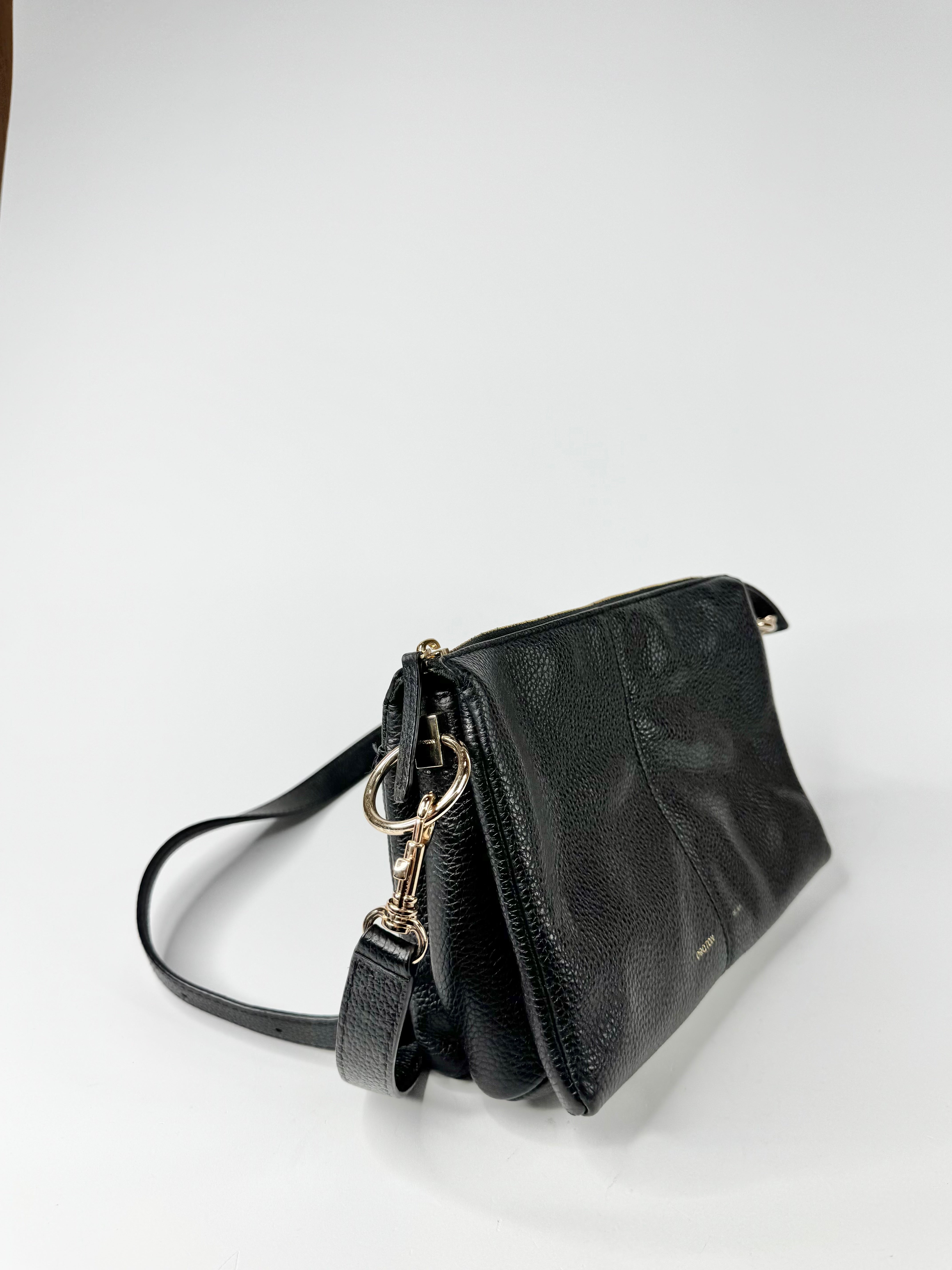 Oroton Black Grained Leather Cross Body Bag