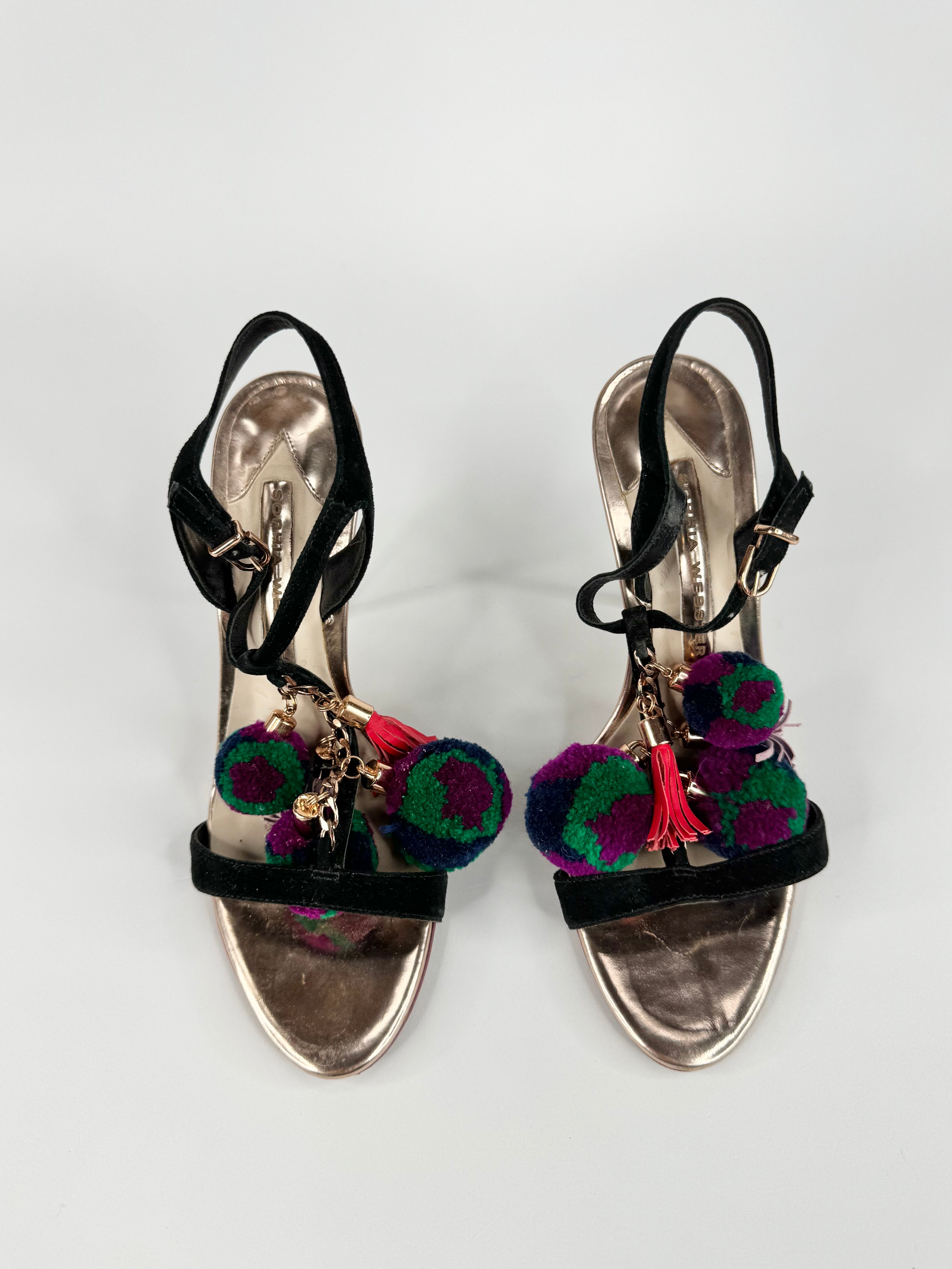 Sophia Webster Rose Gold Pomp Pom & Tassell Stilettos - EU35