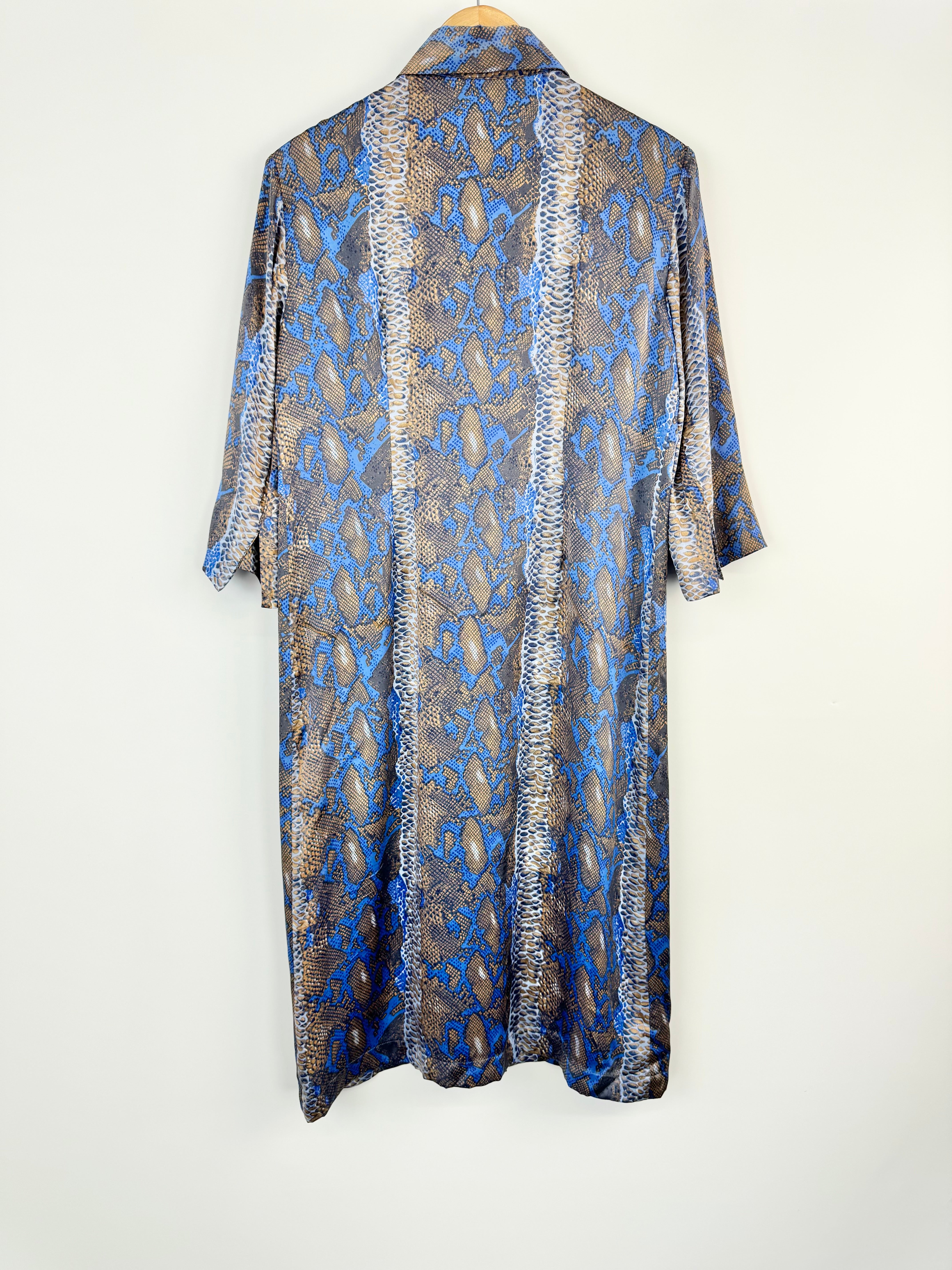 Carla Zampatti Blue and Brown silk snake print button up dress - AU10
