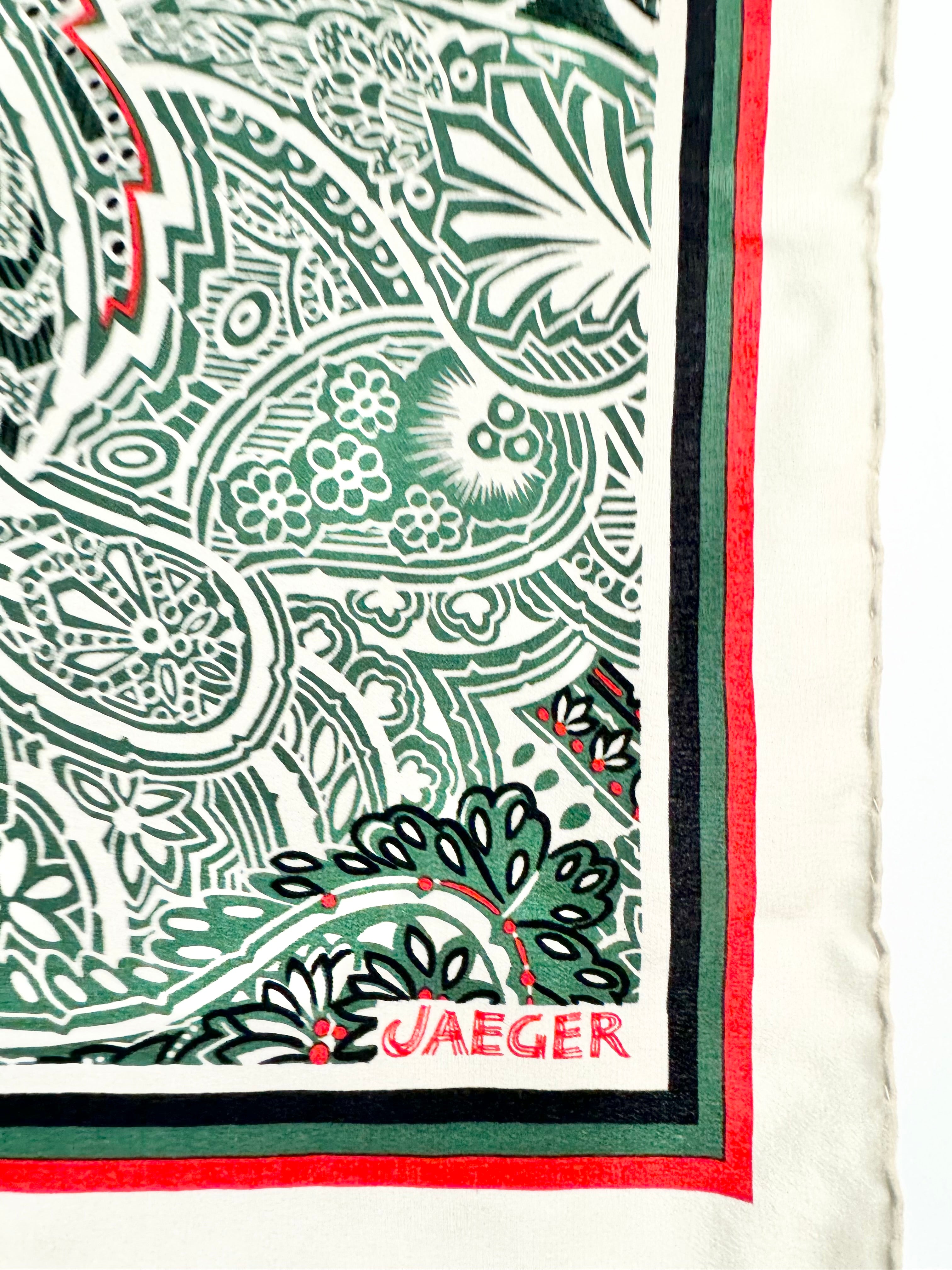 Vintage Jaeger Cream & Green Paisley Patterned Scarf