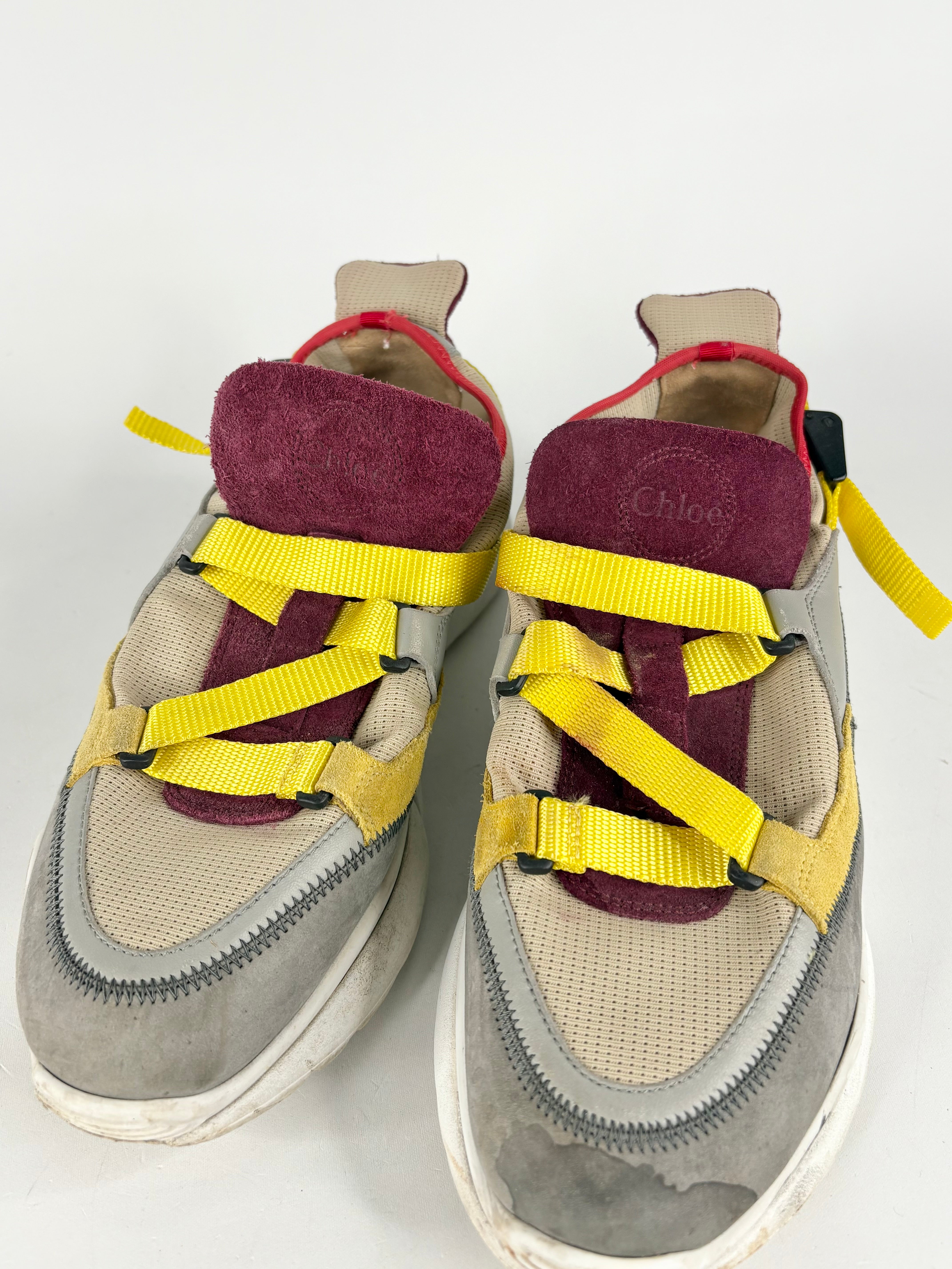 Chloé Grey, Maroon & Yellow 'Sonnie' Sneakers - EU40