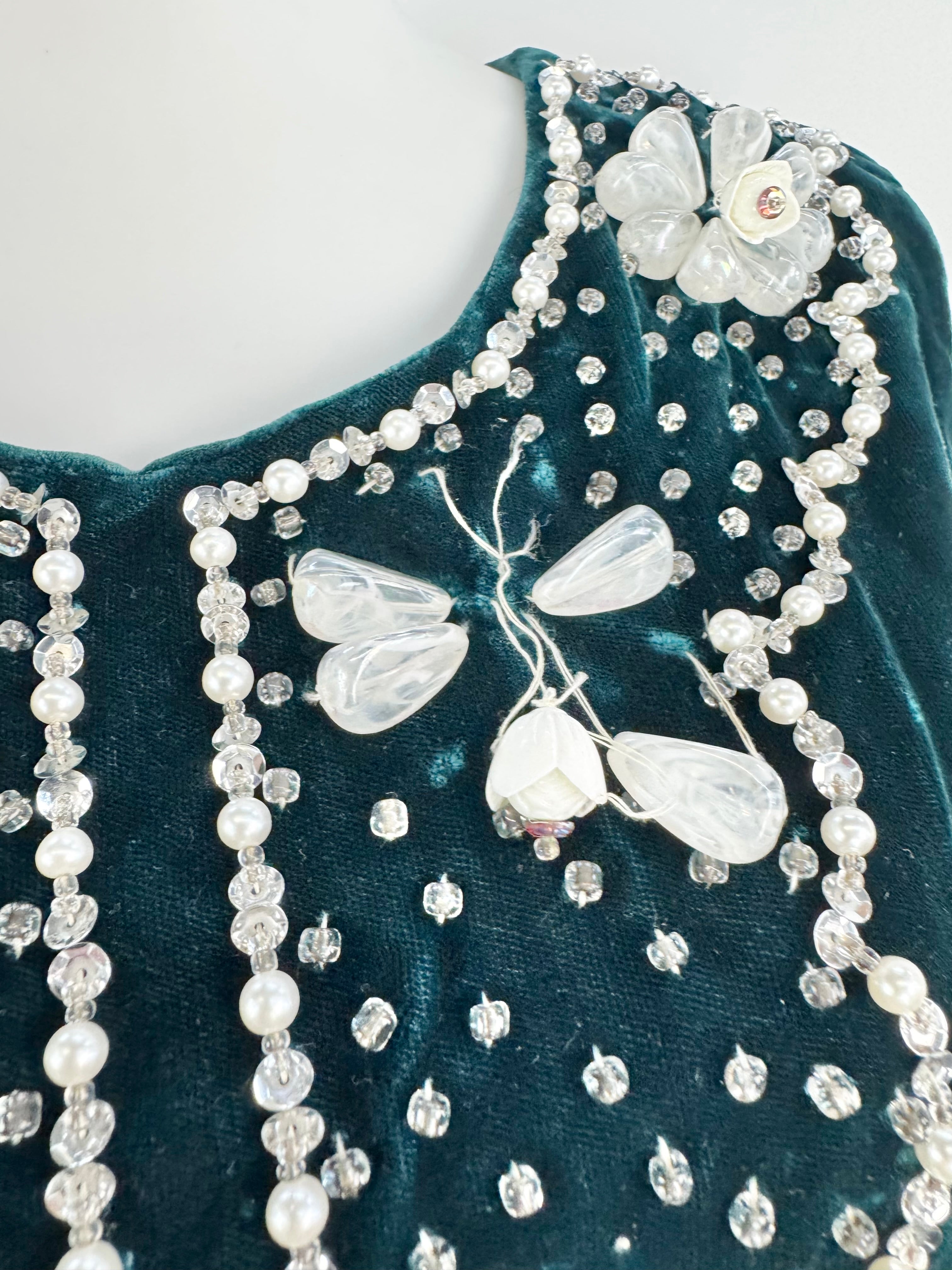 Hand Made Teal Velvet Beaded A-Line Dress - AU8/10