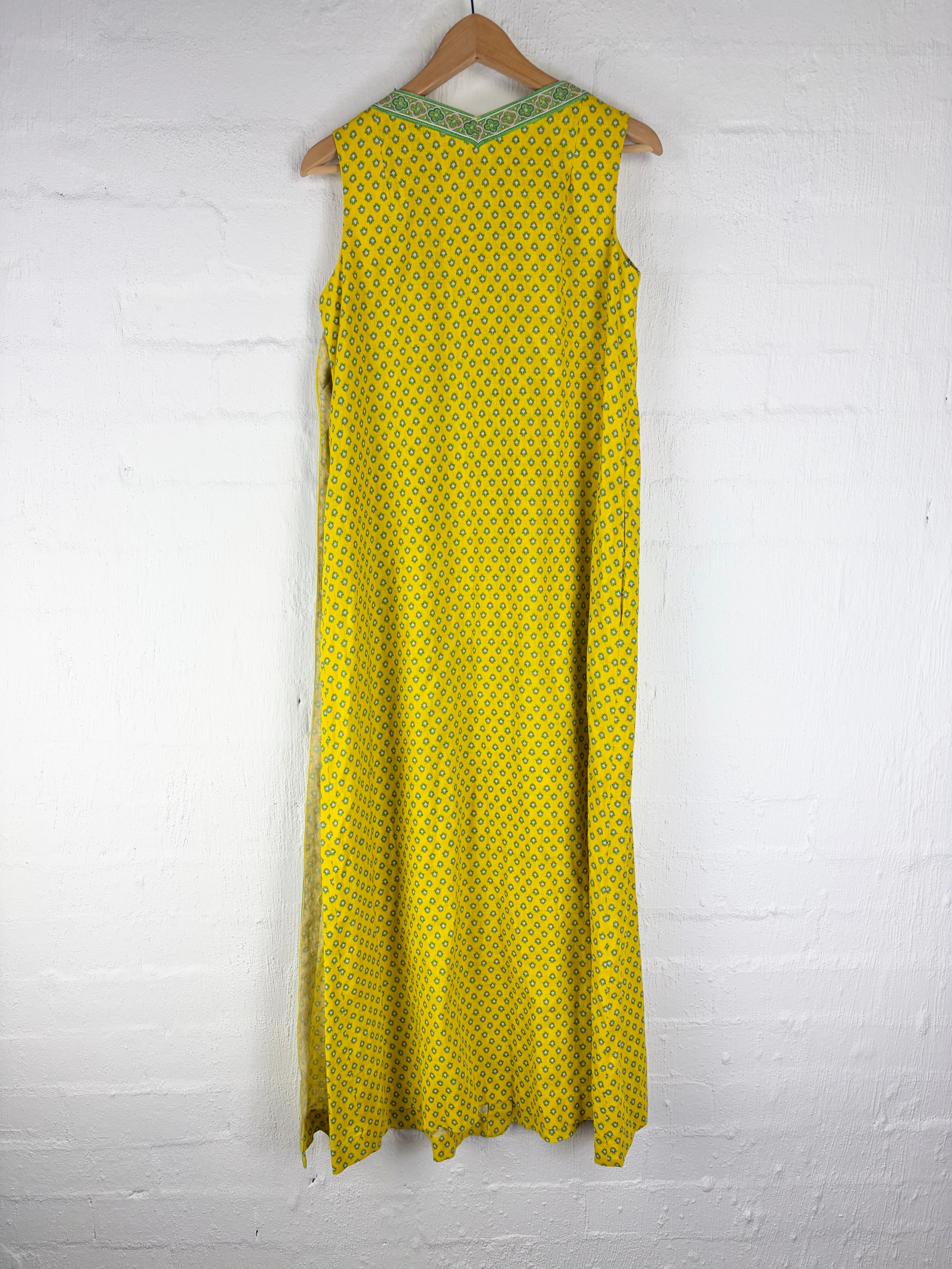 Vintage Lord & Taylor Deep Yellow & Green Floral Motif Dress - AU10/12