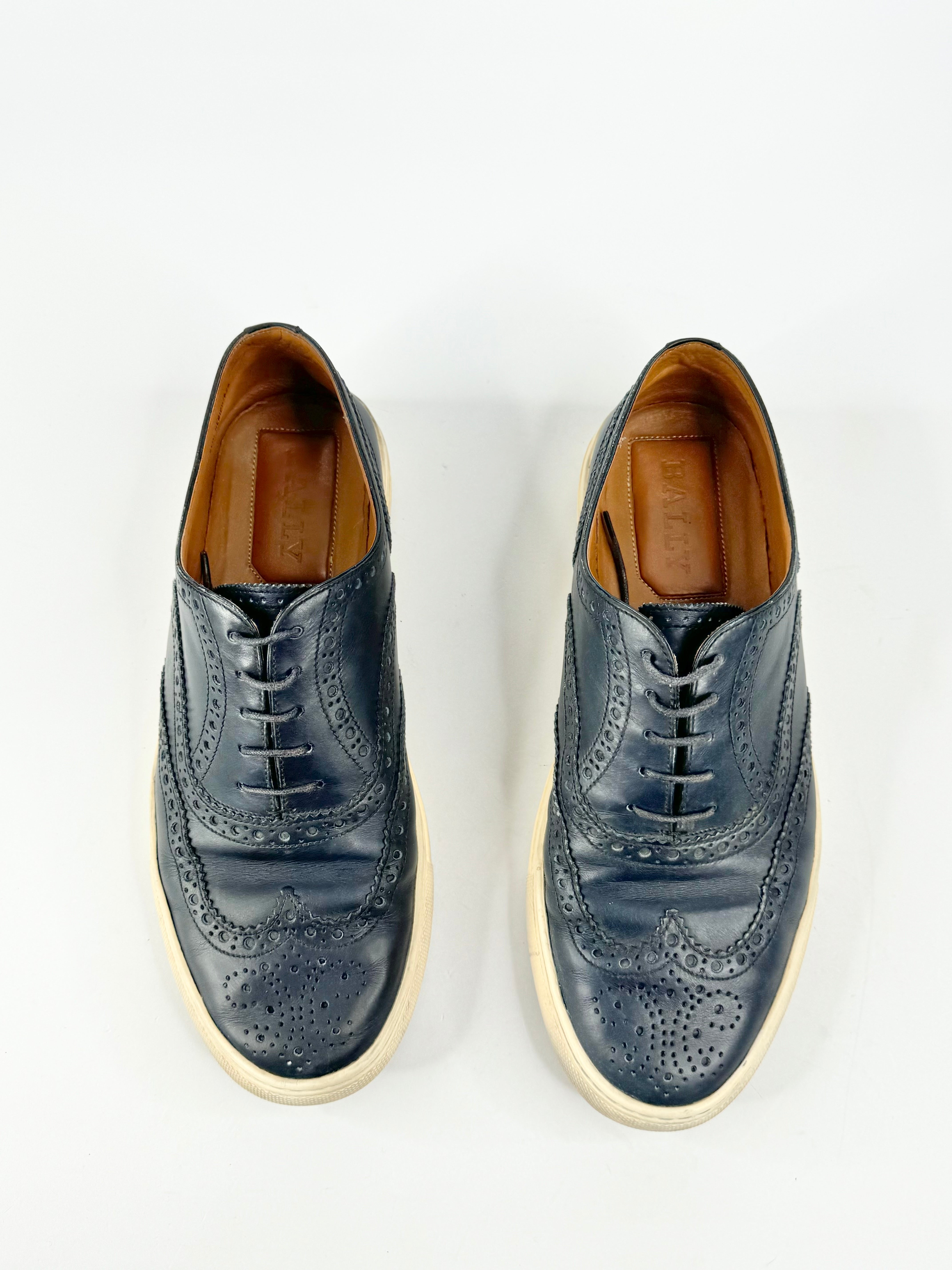 Bally Navy Blue Brogue Leather Sneakers - US9D