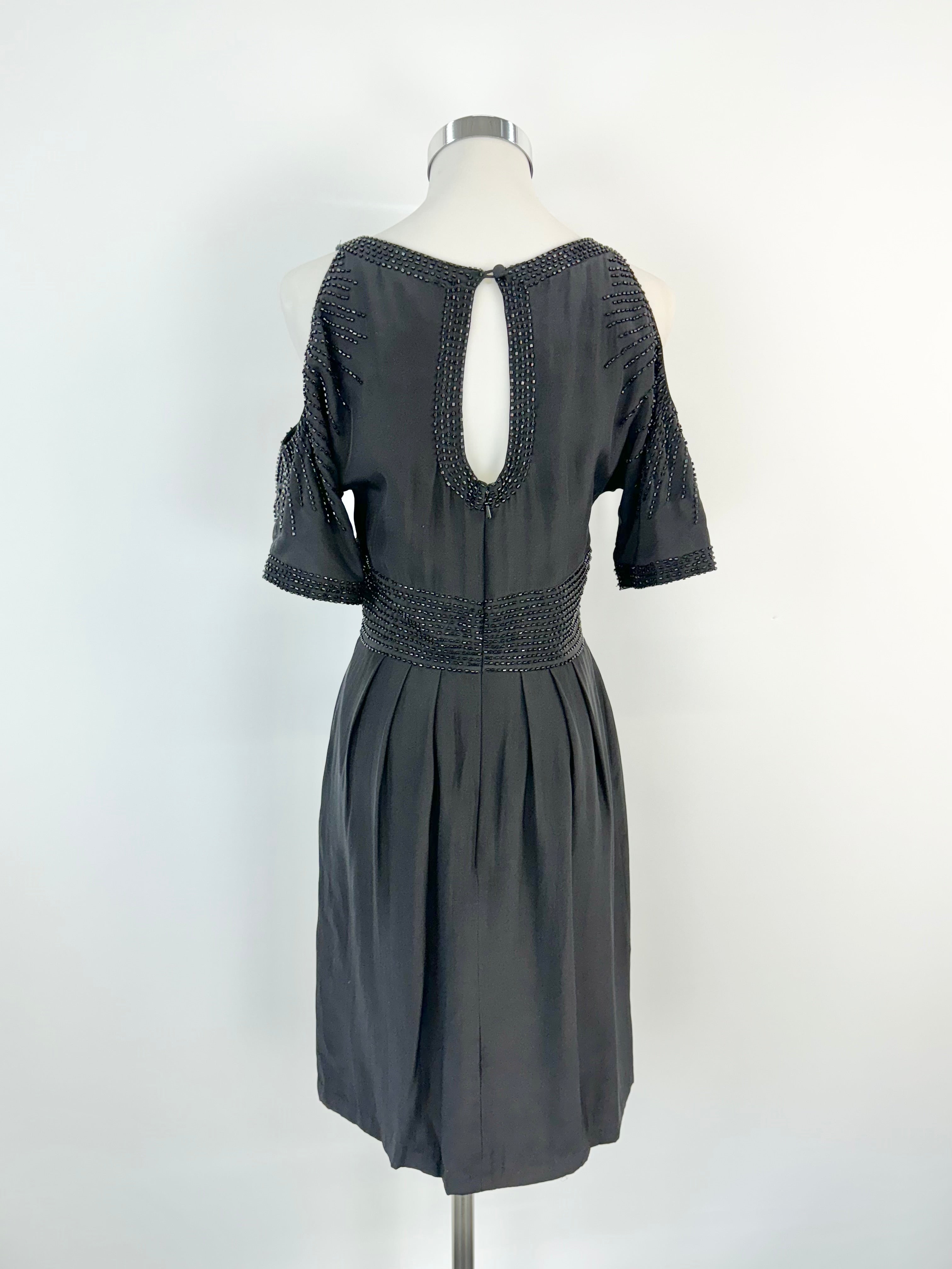Fleur Wood Black Beaded Midi Dress - AU8/10